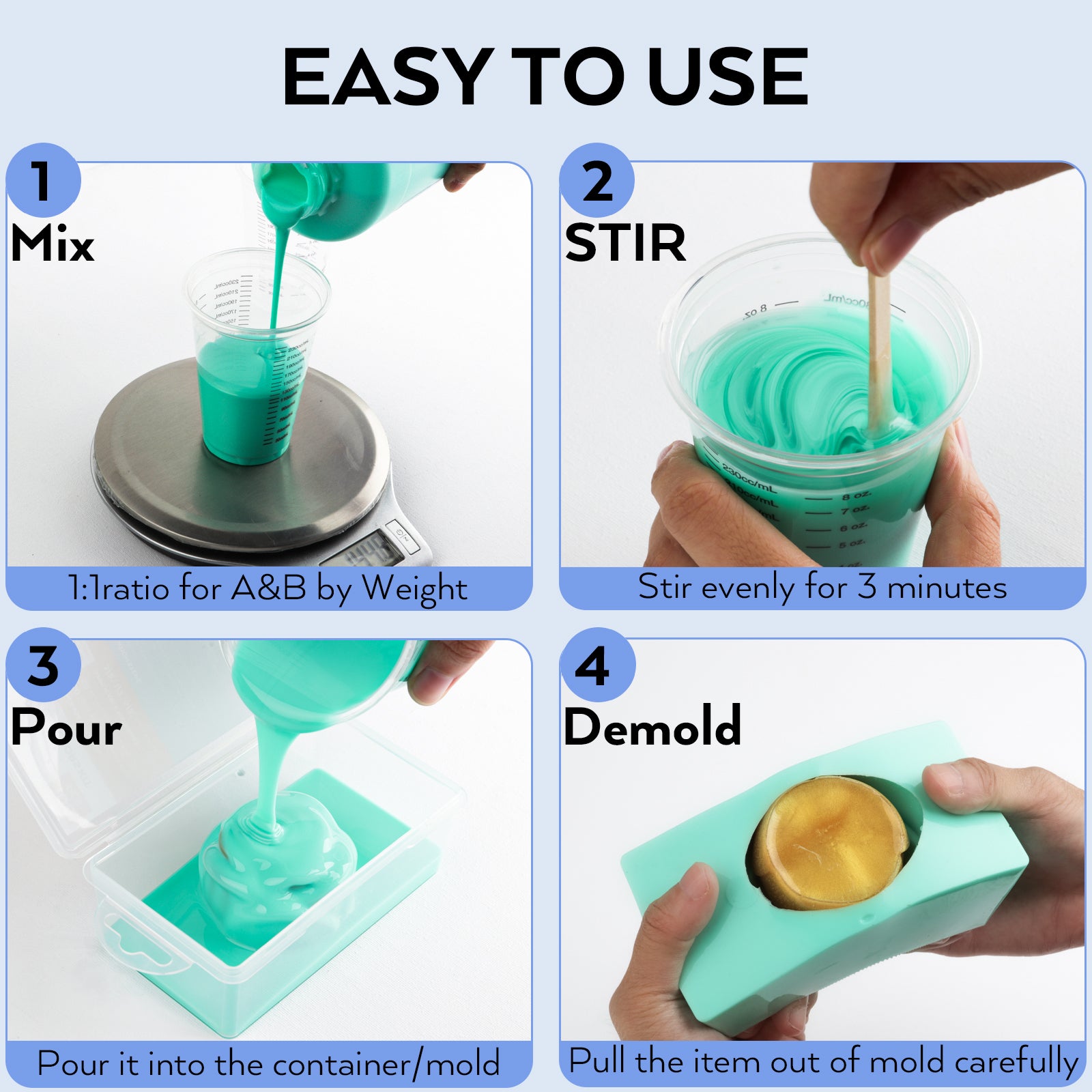 Nicpro 140 oz Silicone Mold Making Kit 20A, Platinum Liquid Silicone Rubber for Mold Maker, Jade Green Flexible & Food Safe Mix Ratio 1:1 for Casting 3D Resins Molds DIY with Gloves, Sticks & Cups