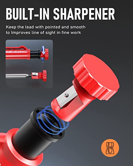 Nicpro 5PCS Mechanical Carpenter Pencils with Sharpener, 36 Pcs 2.8mm Refills Replacement, Deep Hole Woodworking Marker Construction Pencils Heavy Duty Woodworking Pencils for Architect