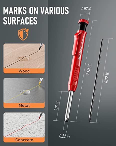 Nicpro 5PCS Mechanical Carpenter Pencils with Sharpener, 36 Pcs 2.8mm Refills Replacement, Deep Hole Woodworking Marker Construction Pencils Heavy Duty Woodworking Pencils for Architect