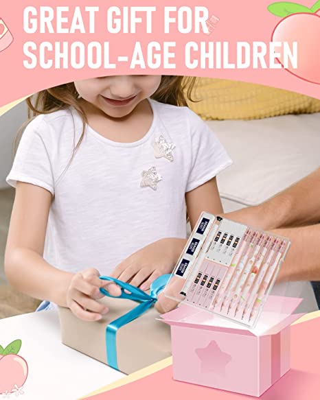Nicpro 6PCS Mechanical Pencil Set for Girl, Cute Mechanical Pencils 0.5mm with 8 Tube HB Lead Refill, 3PCS Eraser and 12PCS Eraser Refill for Student Writing Drafing, Drawing, Sketching-with Cute Case