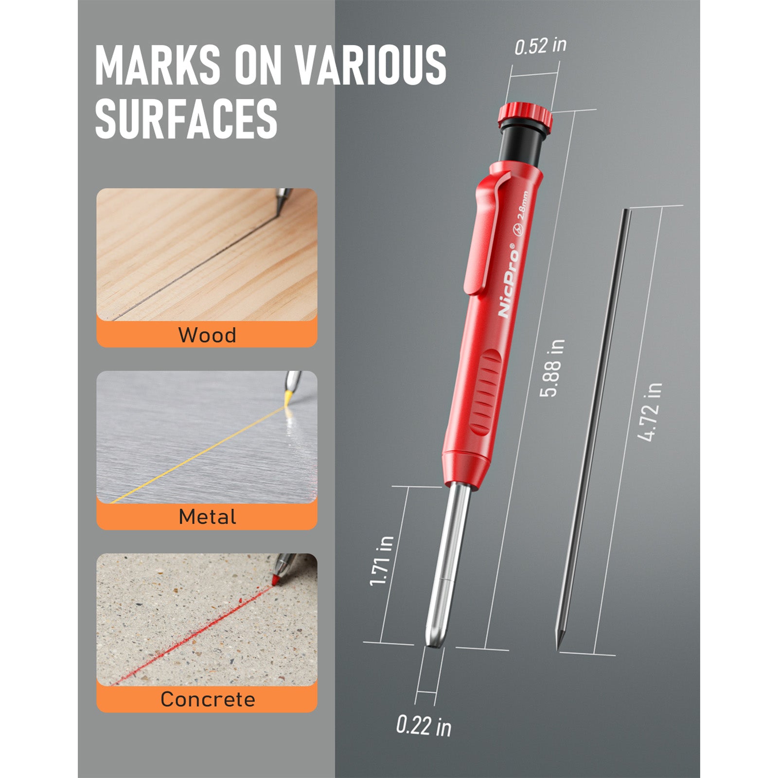 Nicpro 4 Pack Carpenter Pencil with Sharpener, Mechanical Carpenter Pencils with 52 Refills, Construction Pencil Heavy Duty Woodworking Pencils for Architect (Red, Black, Yellow, Blue)