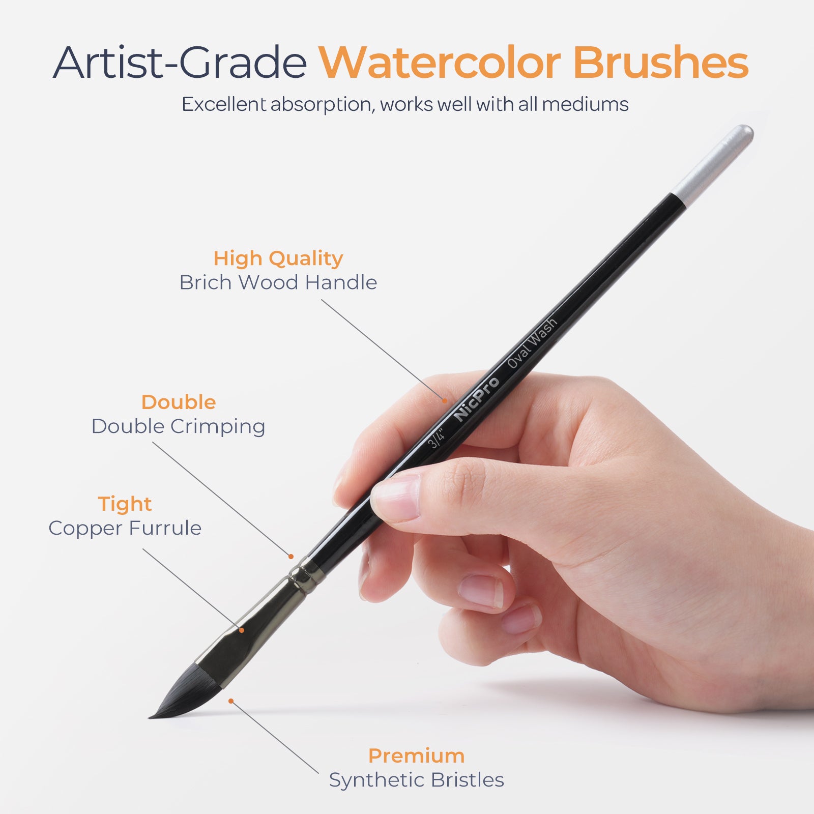 Nicpro 15 PCS Professional Watercolor Paint Brushes Set, Artist Squirrel Brush for Adult Detail, Gouache, Acrylic, Oil Painting