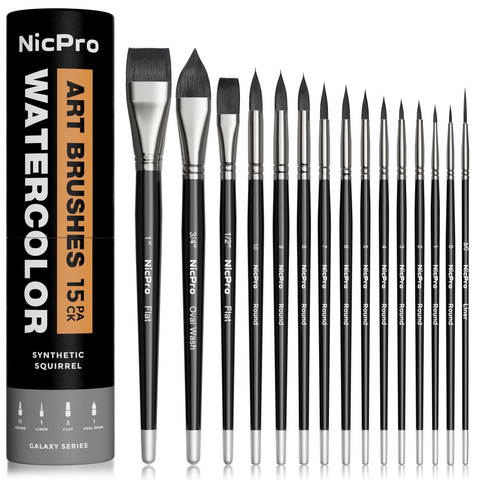 Nicpro 15 PCS Professional Watercolor Paint Brushes Set, Artist Squirrel Brush for Adult Detail, Gouache, Acrylic, Oil Painting