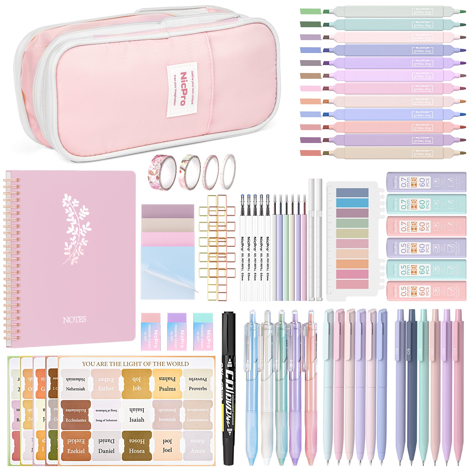 Nicpro Bible Journaling Kit, 76PCS Bible Study Supplies with Tabs, Notebook, No Bleed Highlighter and Pens, Bible Study Group Essentials Accessories Set for Students Women Christian Gifts