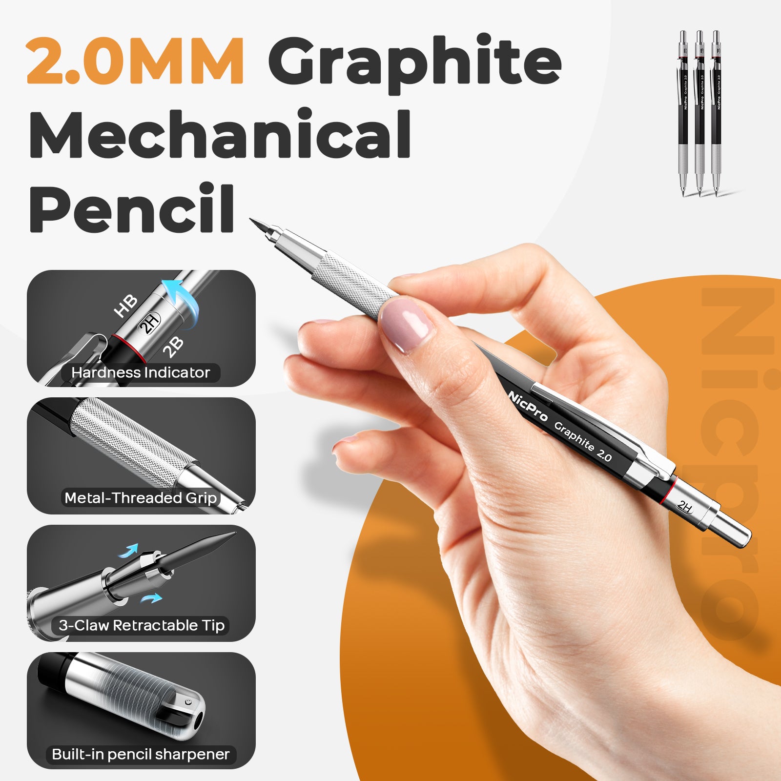 Nicpro 37PCS Art Drawing Supplies Kit, Metal Mechanical Pencil Set 0.5, 0.7, 0.9 & 2mm, 100 Sheets 9x12 Sketch book, 288PCS Leads, School Supplies Drawing Kit for Artist Adults Teens Kids Sketching