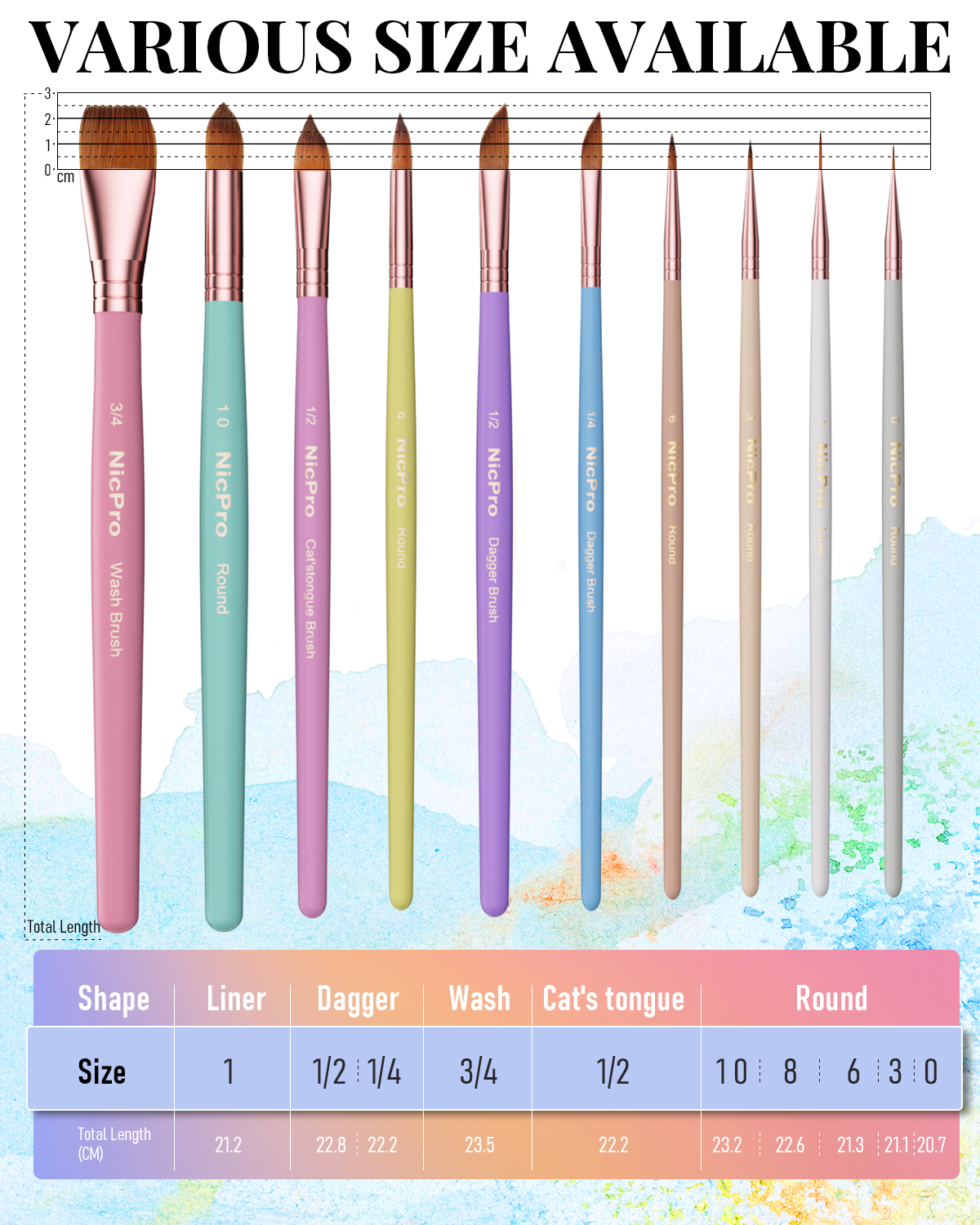 Nicpro 10PCS Pastel Watercolor Brushes Set, Professional Water Color Paint Brush, Pointed Round, Cat Tongue, Liner, Dagger, Wash for Adult, Beginers, Watercolor, Inks, Gouache - with Holder & Bag