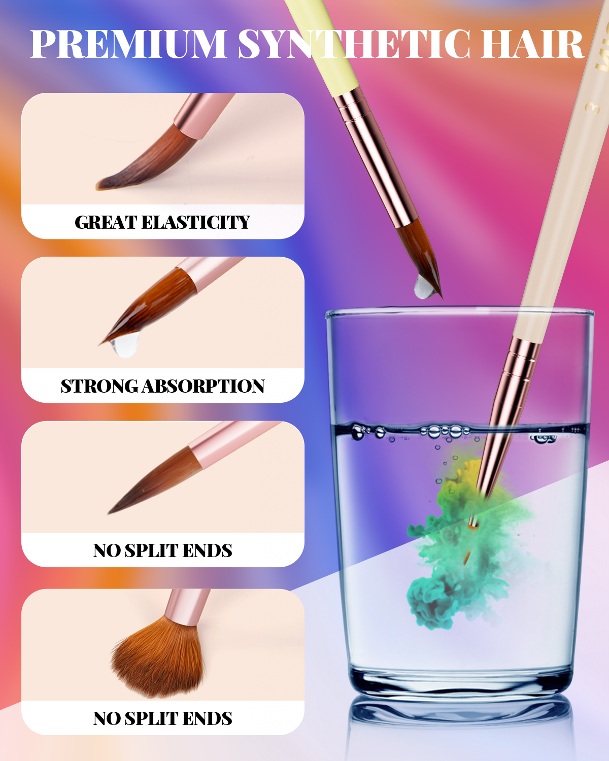 Nicpro 10PCS Pastel Watercolor Brushes Set, Professional Water Color Paint Brush, Pointed Round, Cat Tongue, Liner, Dagger, Wash for Adult, Beginers, Watercolor, Inks, Gouache - with Holder & Bag