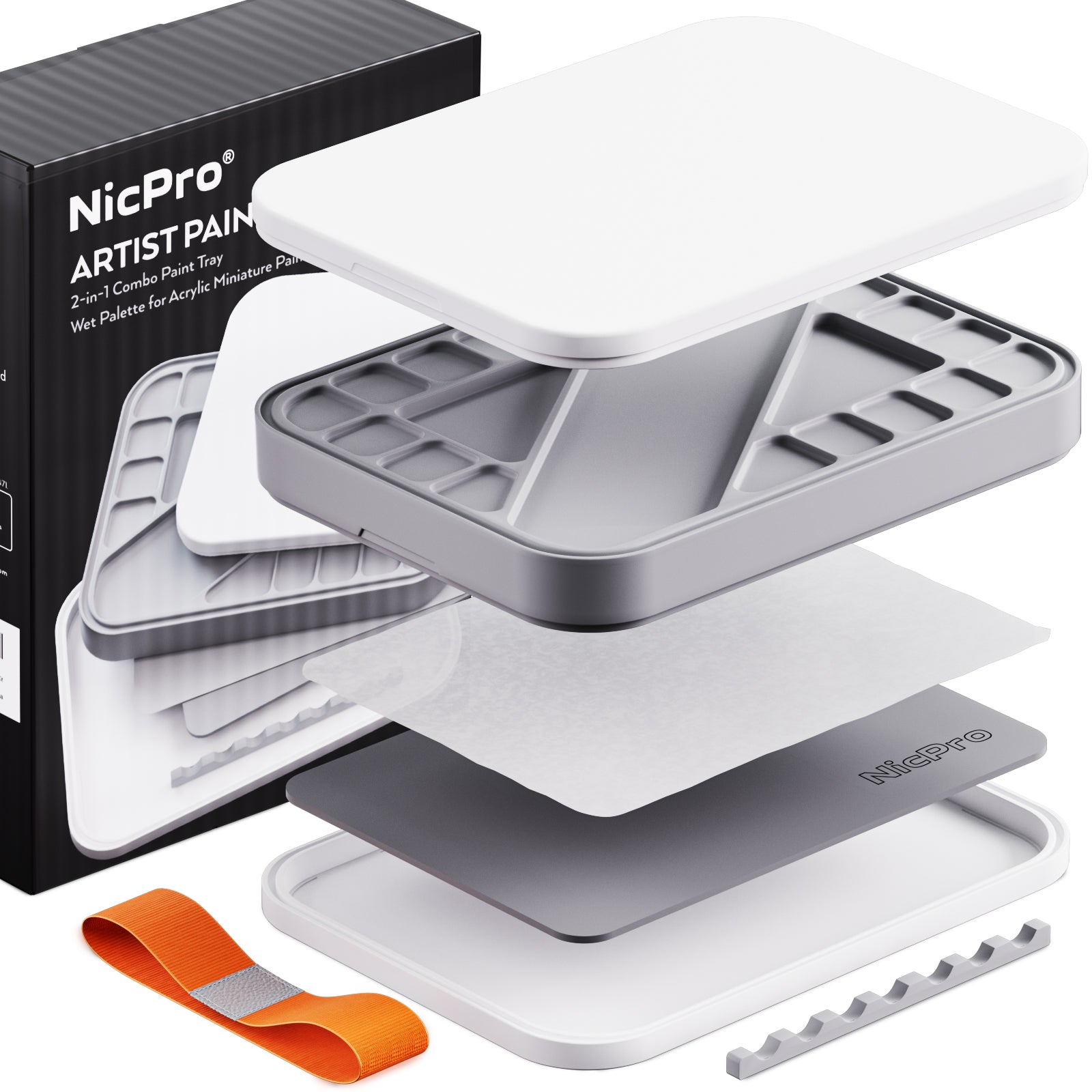 Nicpro Stay Wet Palette for Painting Miniature, Acrylic Paint Palette Tray with Lid, 100PCS Wet Pallet Paper, 4PCS Sponge, Brush Holder Paint Mixing Saver Palette for Miniature Model Paint