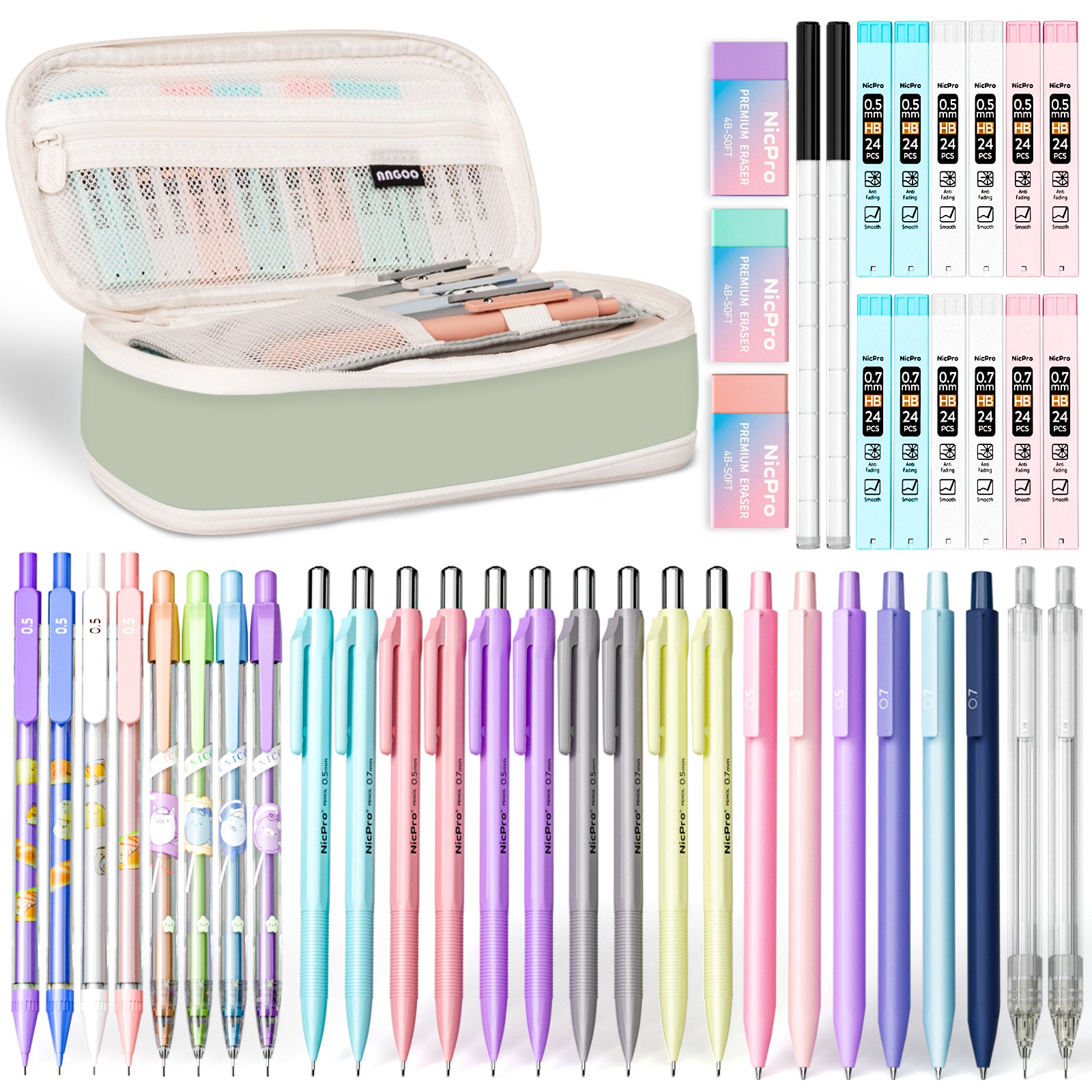 Nicpro Aesthetic School Supplies, 46 PCS Mechanical Pencil Set with Pe