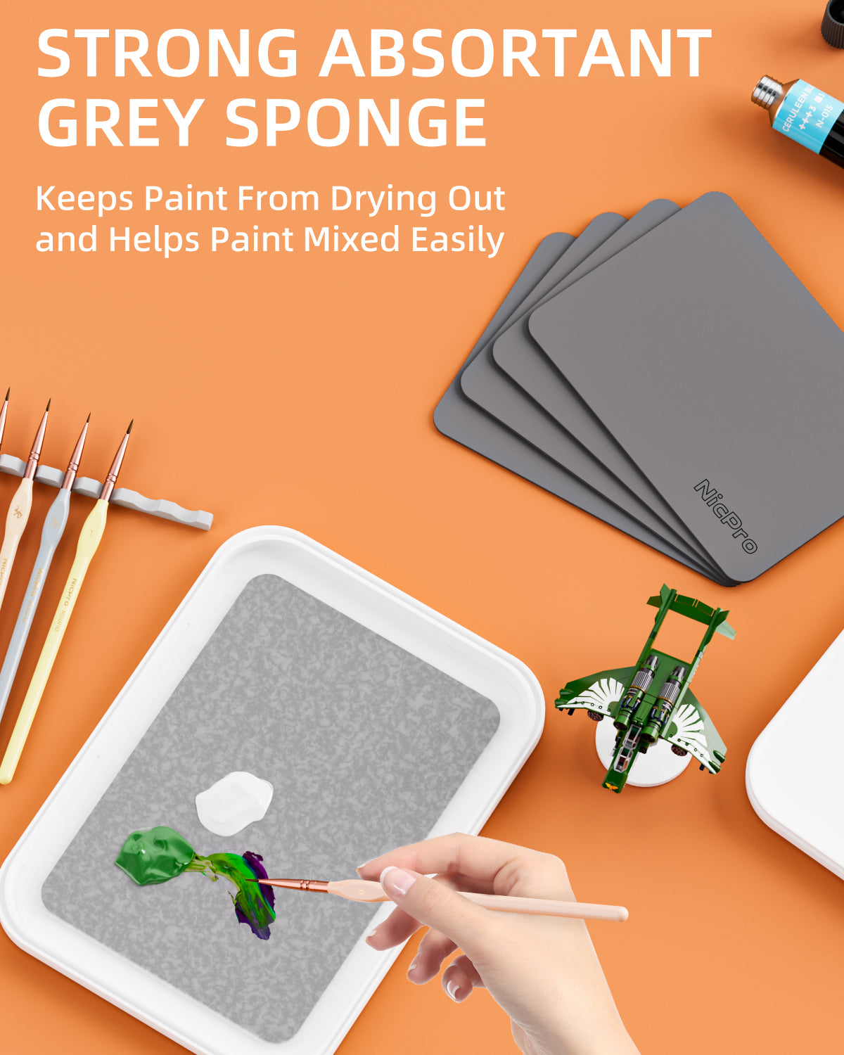 Nicpro Stay Wet Palette for Painting Miniature, Acrylic Paint Palette Tray with Lid, 100PCS Wet Pallet Paper, 4PCS Sponge, Brush Holder Paint Mixing Saver Palette for Miniature Model Paint
