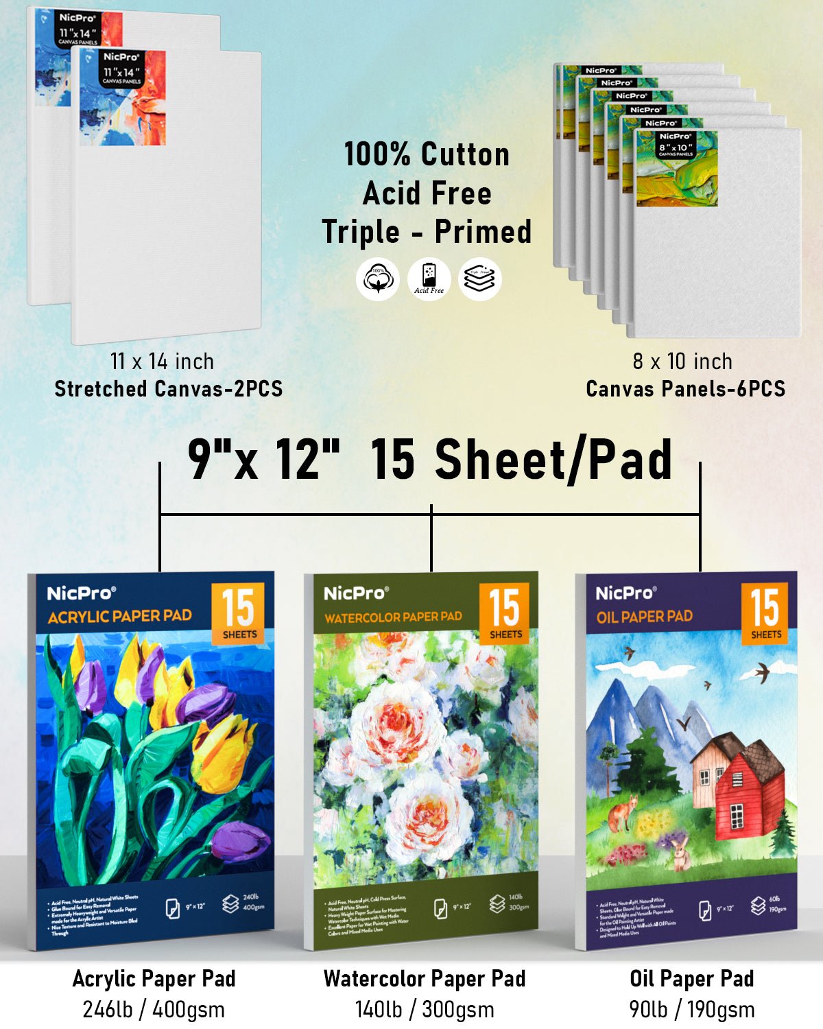 Nicpro 158PCS Deluxe Large Painting Kit with Metal and Solid Beech Wood Easel, Acrylic, Oil & Watercolor Paint Set, Paint Brushes, Canvases, Palette, Paper Pad, Professional Art Set for Adults Artist