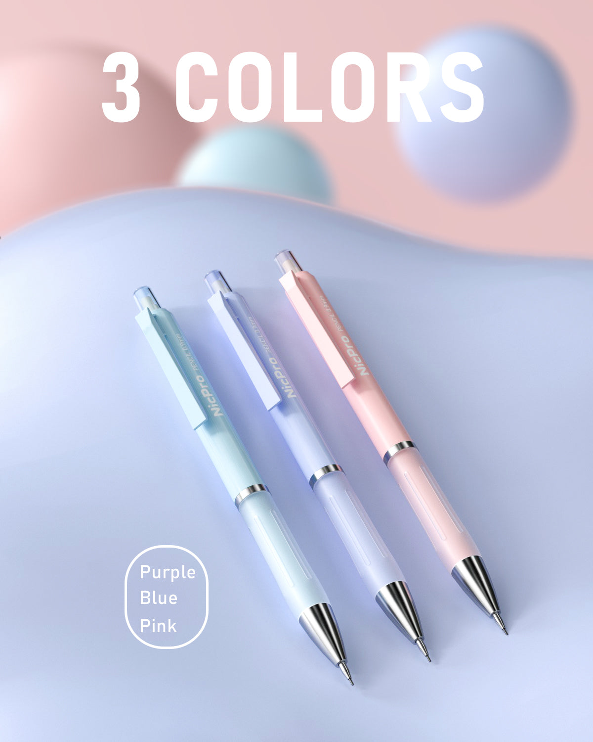 Nicpro 3PCS Pastel Mechanical Pencil Set, Cute Mechanical Pencils 0.9 mm with 6 Tubes HB Lead, 3PCS Eraser & 9PCS Eraser Refill, Aesthetic Mechanical Pencils for Writing, Sketching, Drafting-With Case