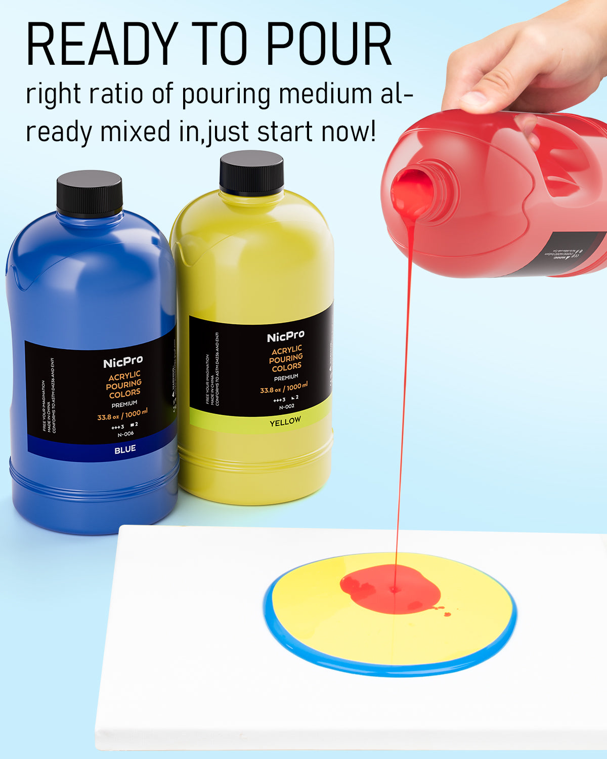 Nicpro 14 Colors Large Bulk Acrylic Pour Paint Set (33.8 oz,1000 ml) Premixed High Flow Art Pouring Paint Supplies Kit with Silicone Pour Oil, Gloves for Beginner Cell Creation Flow DIY, Ready to Pour