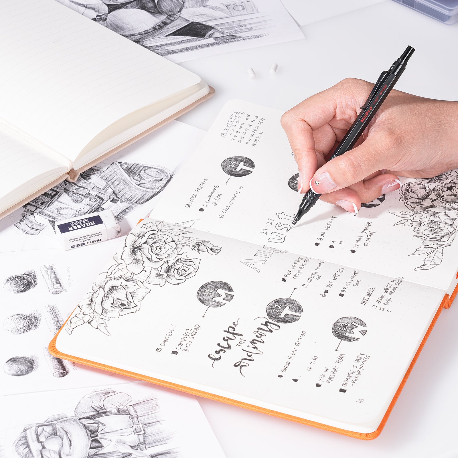 Nicpro 35PCS Black Metal Mechanical Pencils Set in Case, Art Drafting Pencil 0.5, 0.7, 0.9 mm & 3PCS 2mm Graphite Lead Holder for Drawing Sketching With 20 Tube Lead Refills(6B 4B 2B HB 2H 4H Colors)