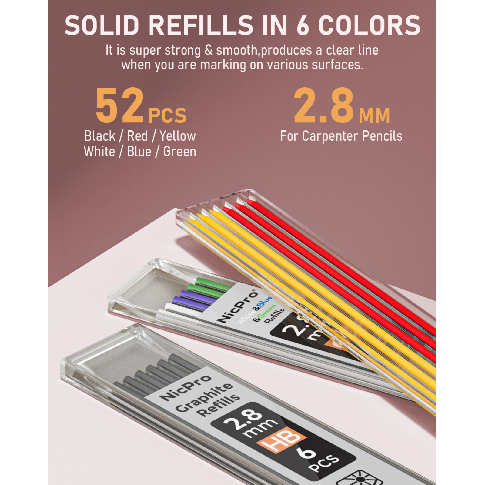 Nicpro 4 Pack Carpenter Pencil with Sharpener, Mechanical Carpenter Pencils with 52 Refills, Construction Pencil Heavy Duty Woodworking Pencils for Architect (Red, Black, Yellow, Blue)