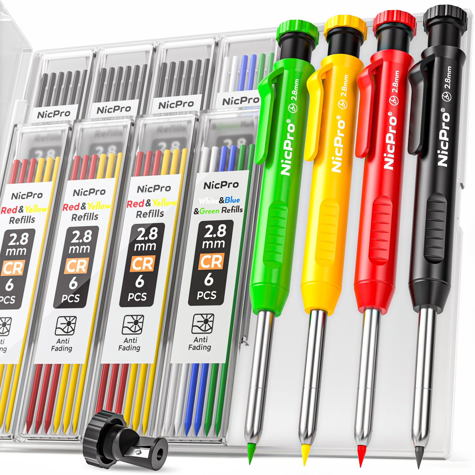 Nicpro 4 Pack Carpenter Pencil with Sharpener, Mechanical Carpenter Pe