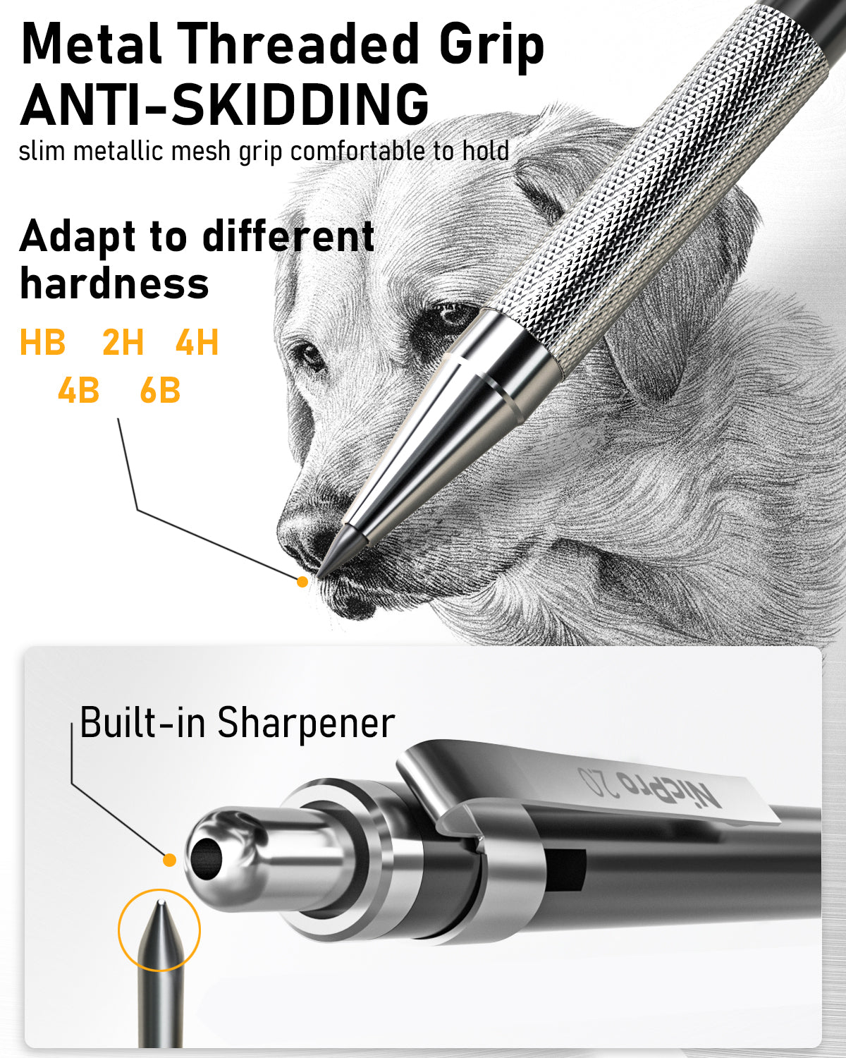 Nicpro 34PCS Black Art Mechanical Pencils Set, Metal Drafting Pencil 0.3, 0.5, 0.7, 0.9 mm & 2PCS 2mm Lead Holder (6B 4B 2B HB 2H 4H Colors) For Sketching Drawing With 19 Tube Lead Refills Case