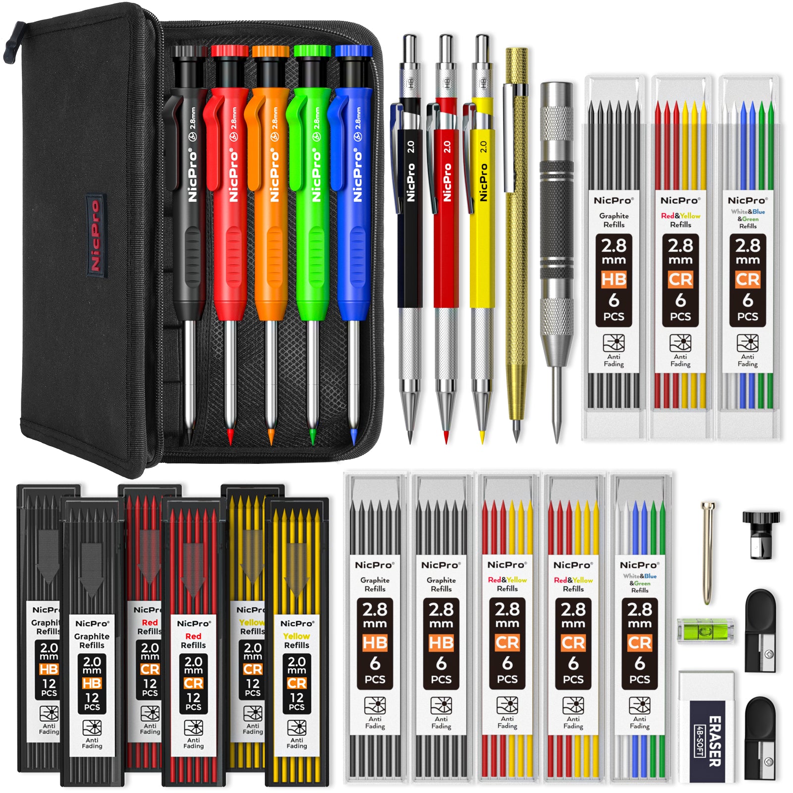 Nicpro 31 Pack Carpenter Pencil Set with Sharpener, Mechanical Carpent