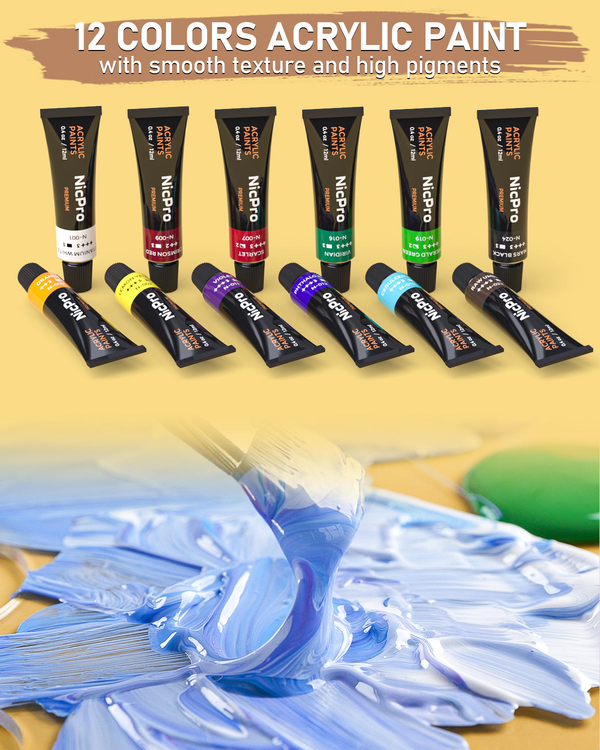 Nicpro Acrylic Paint Canvas Set for Adults & Kids, 80PCS Art Painting Supplies Kit with 2*12 Colors Paint, 6 Canvas, 2 Table Easel, 2*10 Brushes, 2 Paper Pad, 2 Palette for Artist Beginner Students
