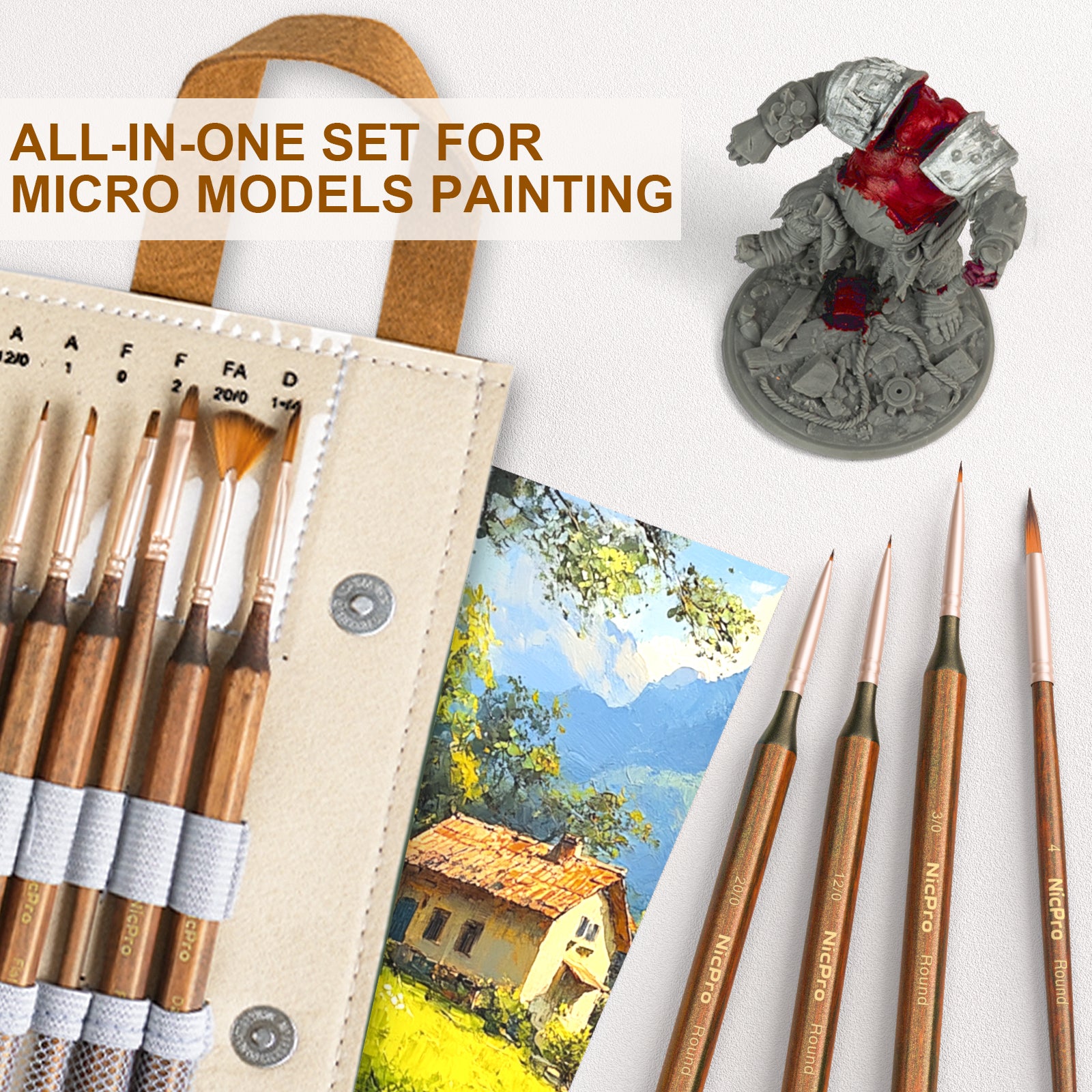 Nicpro 24pcs Extreme Miniature Paint Brushes, Detail Paint Brushes for Models with Handbag, Small Paint Brush Set for Fine Detailing, Acrylic, Watercolor, Oil, Paint by Numbers, Craft