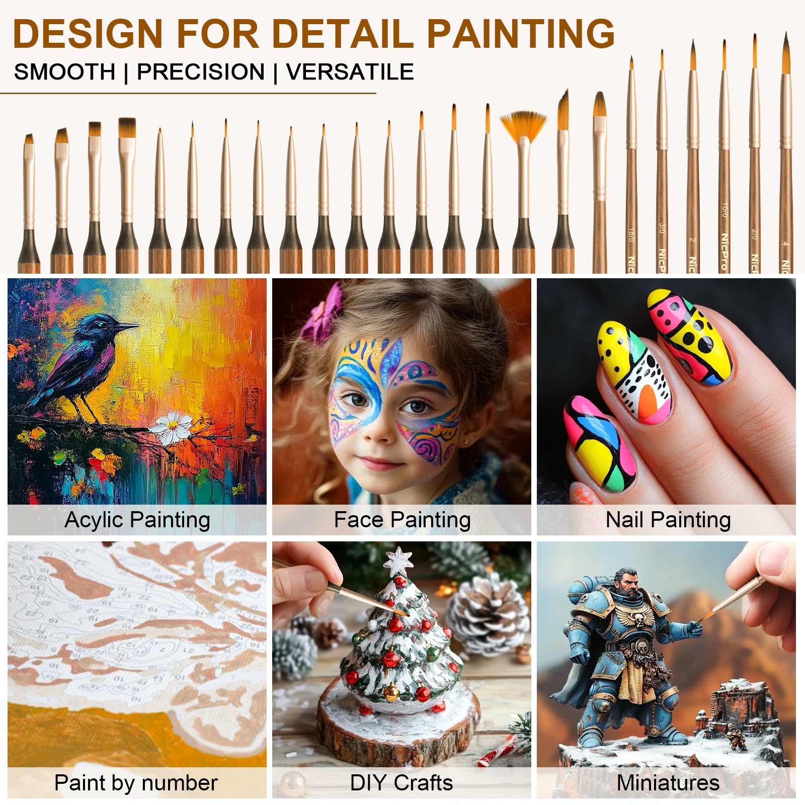 Nicpro 24pcs Extreme Miniature Paint Brushes, Detail Paint Brushes for Models with Handbag, Small Paint Brush Set for Fine Detailing, Acrylic, Watercolor, Oil, Paint by Numbers, Craft