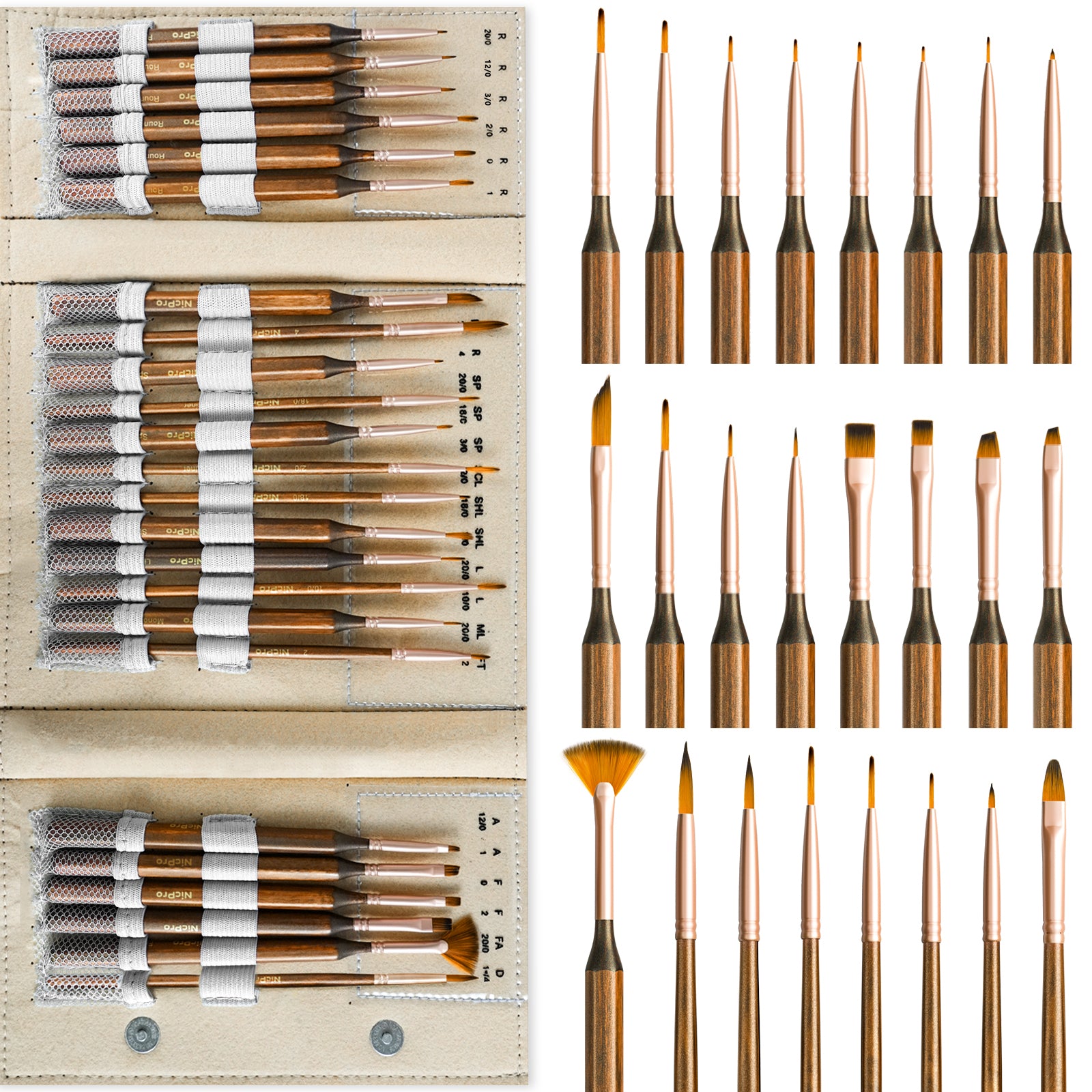 Nicpro 24pcs Extreme Miniature Paint Brushes, Detail Paint Brushes for Models with Handbag, Small Paint Brush Set for Fine Detailing, Acrylic, Watercolor, Oil, Paint by Numbers, Craft