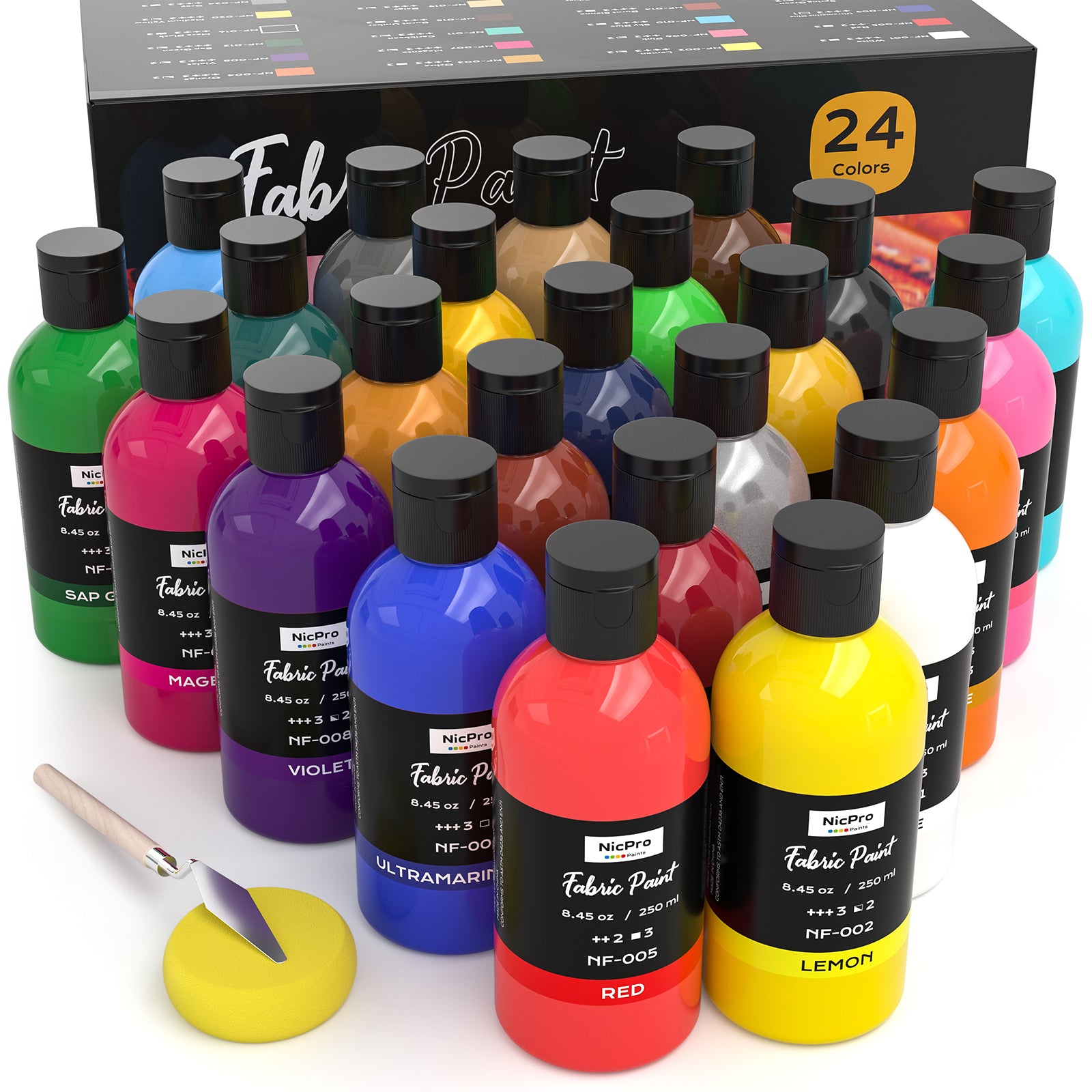 Nicpro 24 Colors Permanent Fabric Paint (8.45 oz, 250 ml) Soft Fabric Paint for Clothes, Non-Toxic Textile Paint for Fabric DIY Crafts, T-shirts, Shoes Jeans Bags Canvas for Kid Adult with Color Wheel