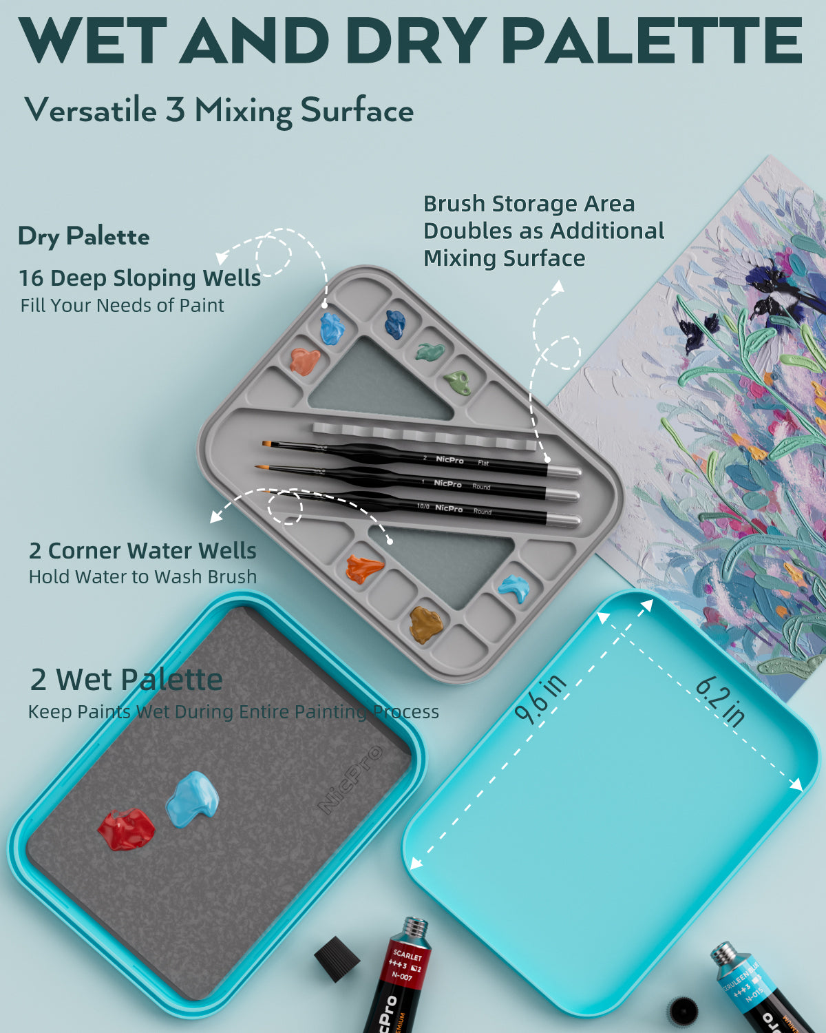 Nicpro Miniature Painting Kit with Wet Palette & 11PCS Detail Paint Brushes Drybrush, 100PCS Wet Pallet Paper, 4PCS Sponge, Brush Holder Mixing Paint Saver Palette for Miniature Model Painting