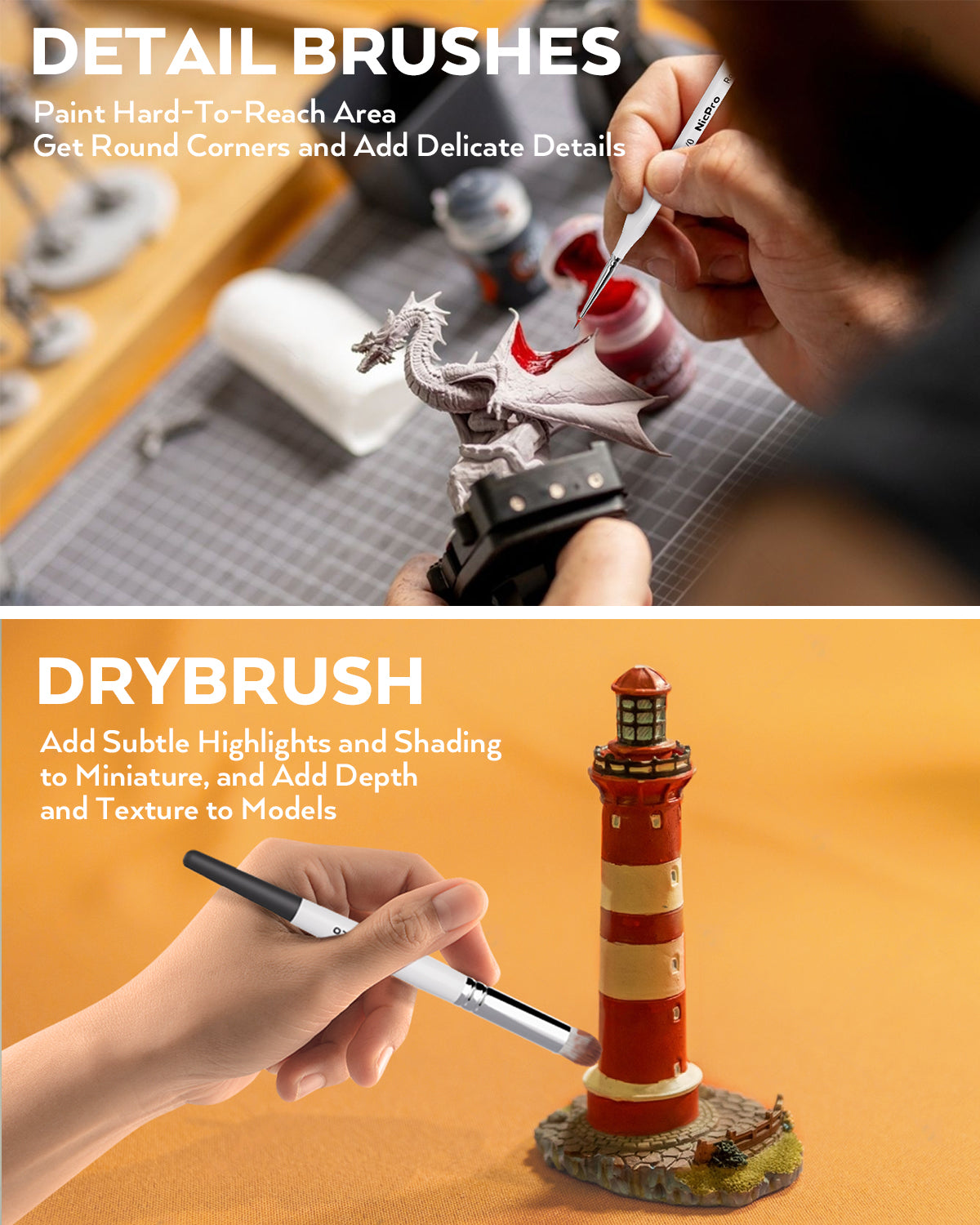 Nicpro Miniature Painting Kit with Wet Palette & 11PCS Detail Paint Brushes Drybrush, 100PCS Wet Pallet Paper, 4PCS Sponge, Brush Holder Mixing Paint Saver Palette for Miniature Model Painting