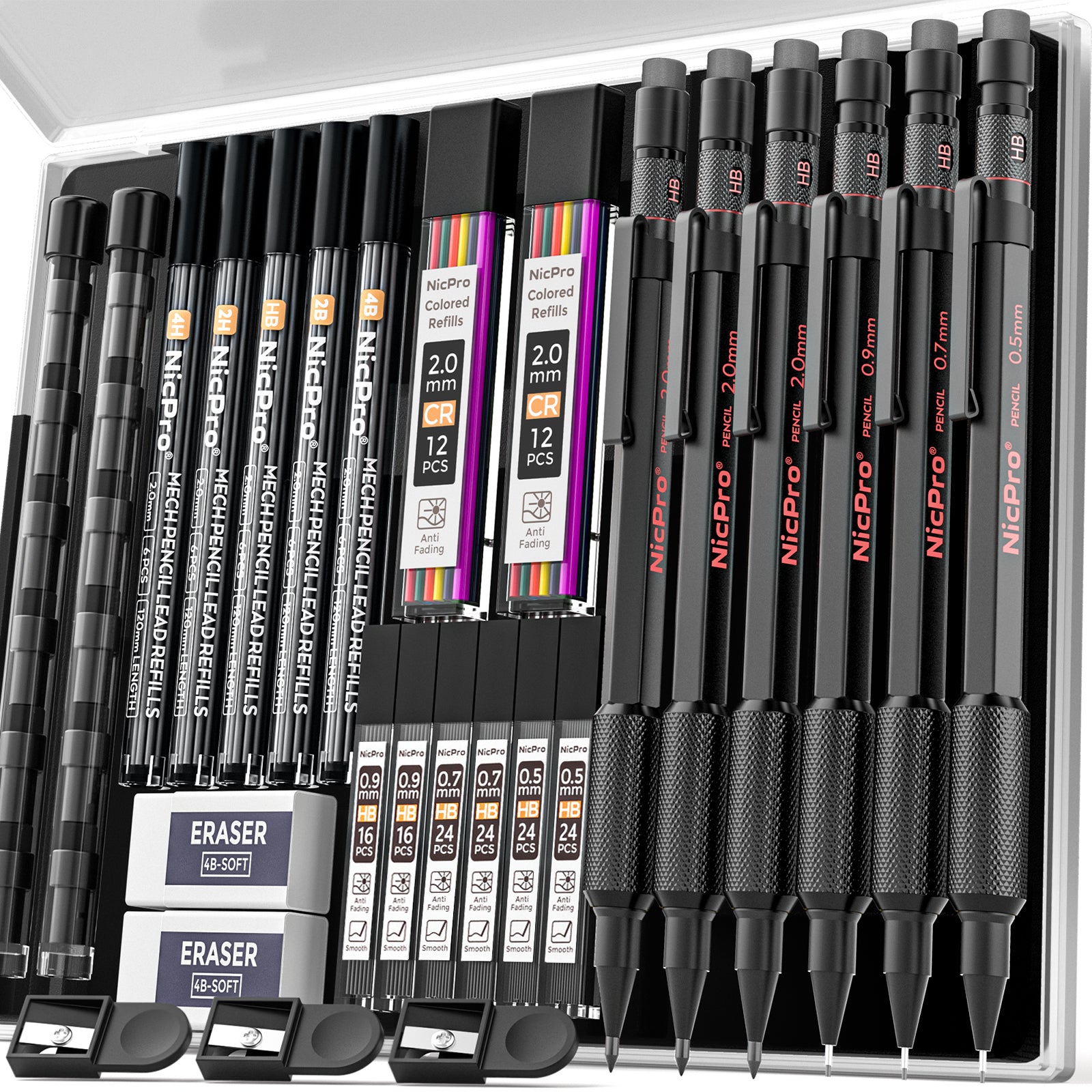 Nicpro 27PCS Art Mechanical Pencils Set in Case, Metal Drafting Pencil