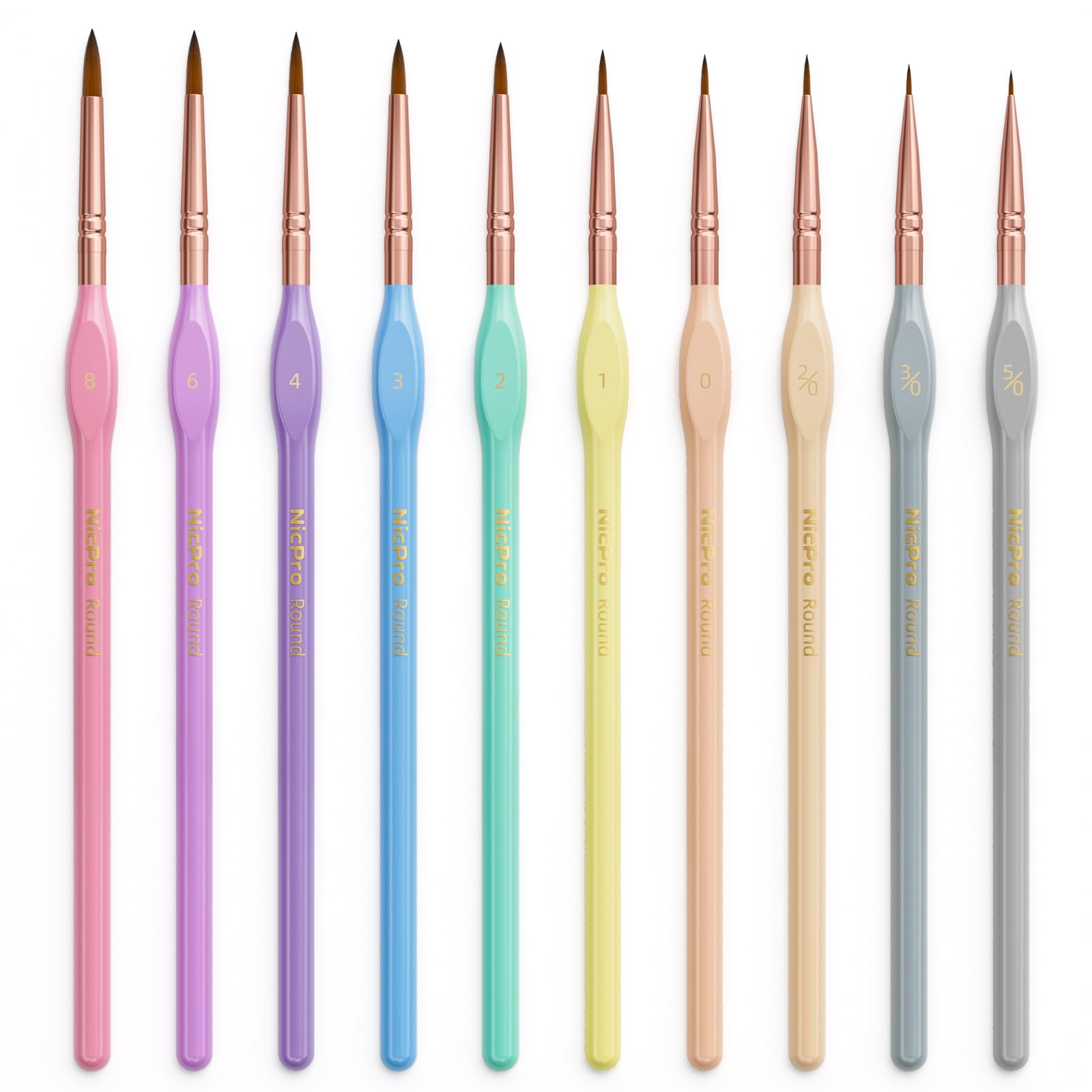 Nicpro 10PCS Micro Fine Detail Paint Brush Set, Macaron Pastel Small Miniature Fine Tip Detail Brushes Kit for Acrylic Oil Watercolor, Craft, Models, Rock Painting, Paint by Number