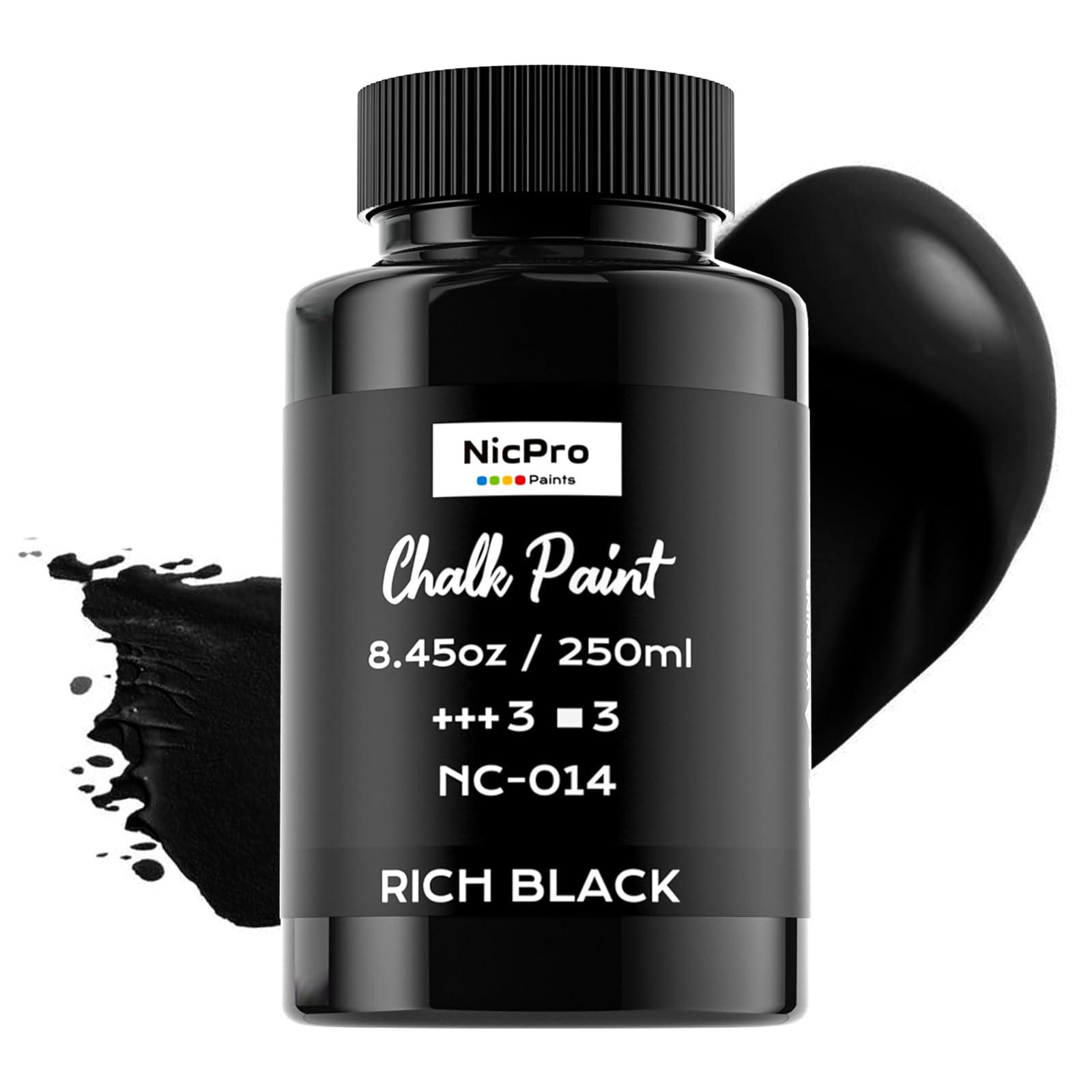 Nicpro Black Chalk Paint for Furniture, Ultra Matte Finish Acrylic Craft Paint (8.45 oz, 250ml) Chalk Furniture Paint Black with Color Wheel for Crafts, Home Decor, Beginners and Artist