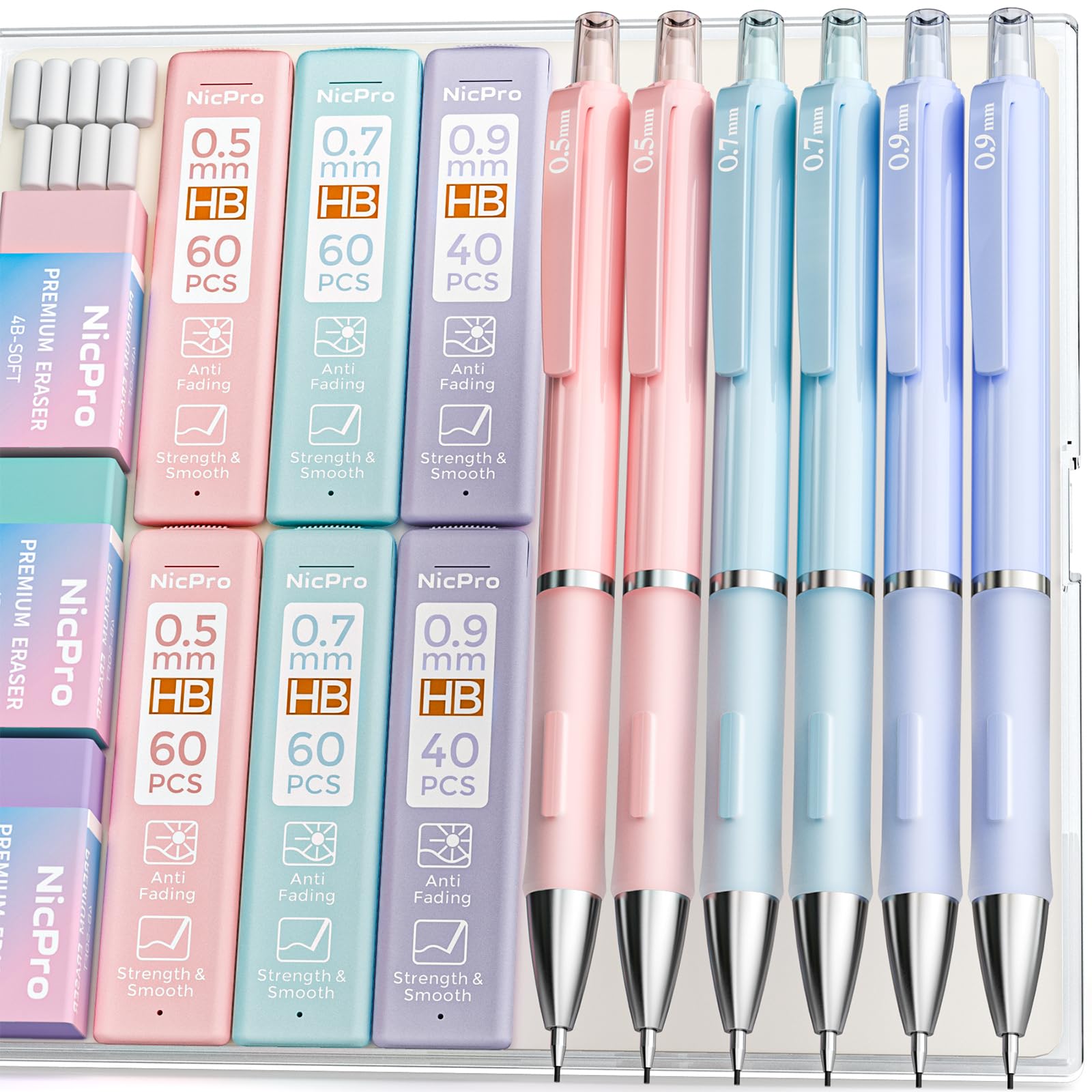 Nicpro 6PCS Pastel Mechanical Pencil Set, Cute Mechanical Pencils