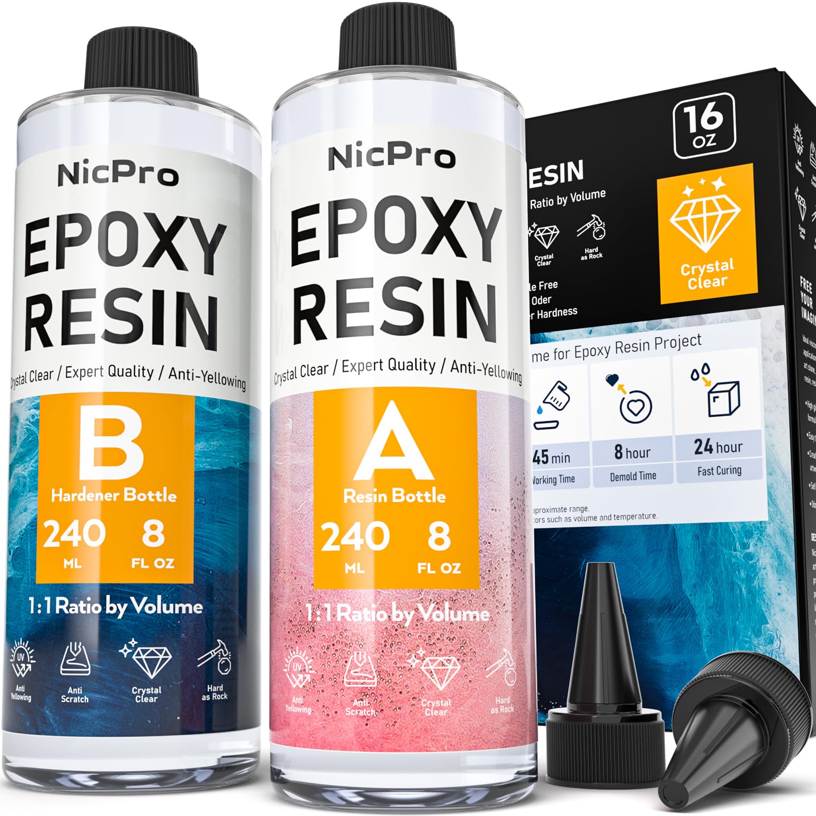 Nicpro 32 Ounce Crystal Clear Epoxy Resin Kit, Food Safe DIY Starter E