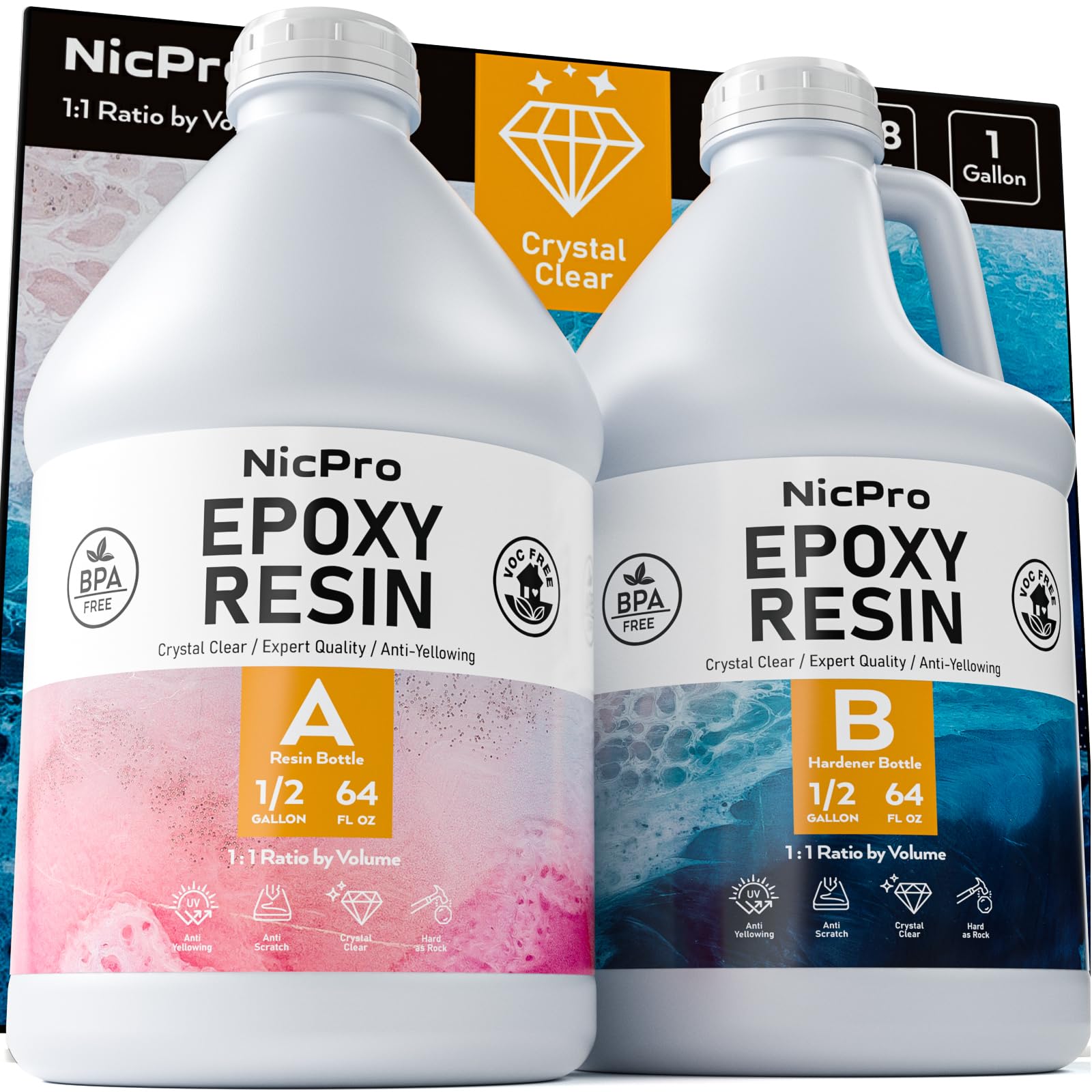 EPOXY Resin Crystal Clear 1 Gallon Kit  1:1 Resin and Hardener for Super  Gloss