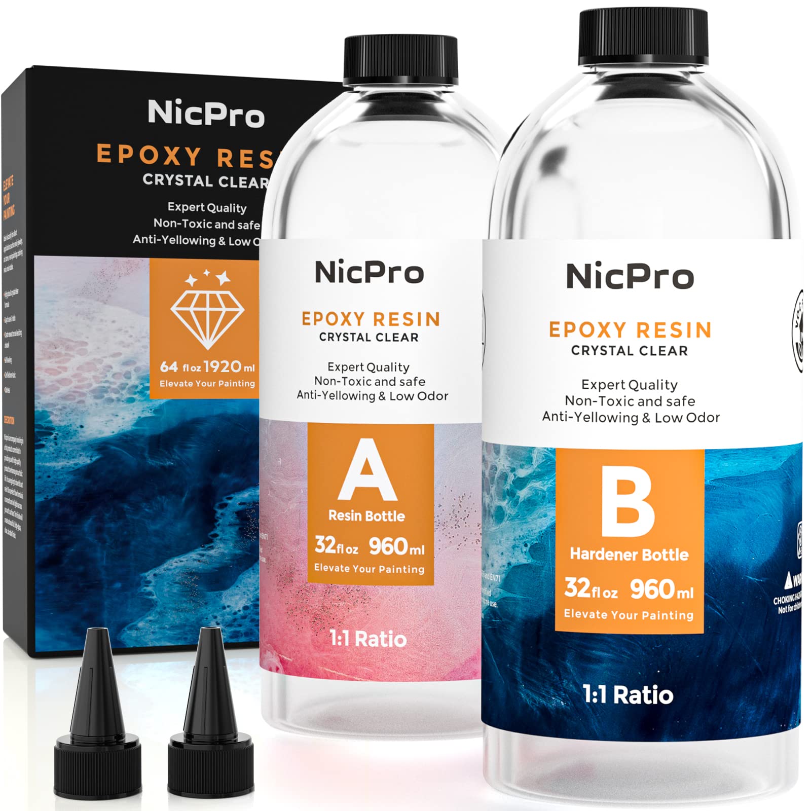 Nicpro 64 Ounce Crystal Clear Epoxy Resin Kit, Food Safe DIY Starter Epoxy  Resin for Craft, Canvas Painting, Molds Pigment Jewelry Making, Resin