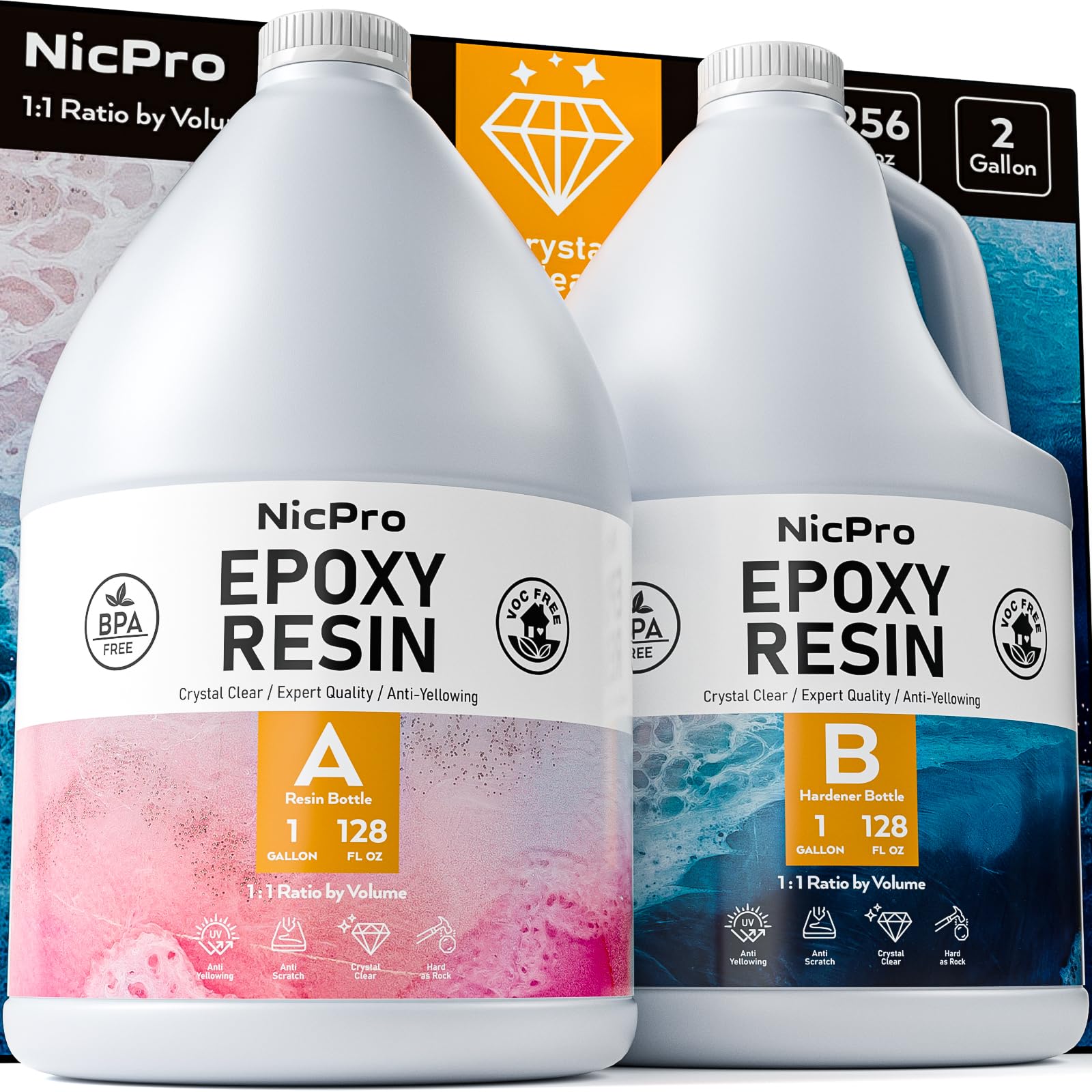 Epoxy Resin 2 Gallon - Crystal Clear Epoxy Resin Kit - Self-Leveling,  High-Glossy, No Yellowing, No Bubbles Casting Resin Perfect for Crafts,  Table
