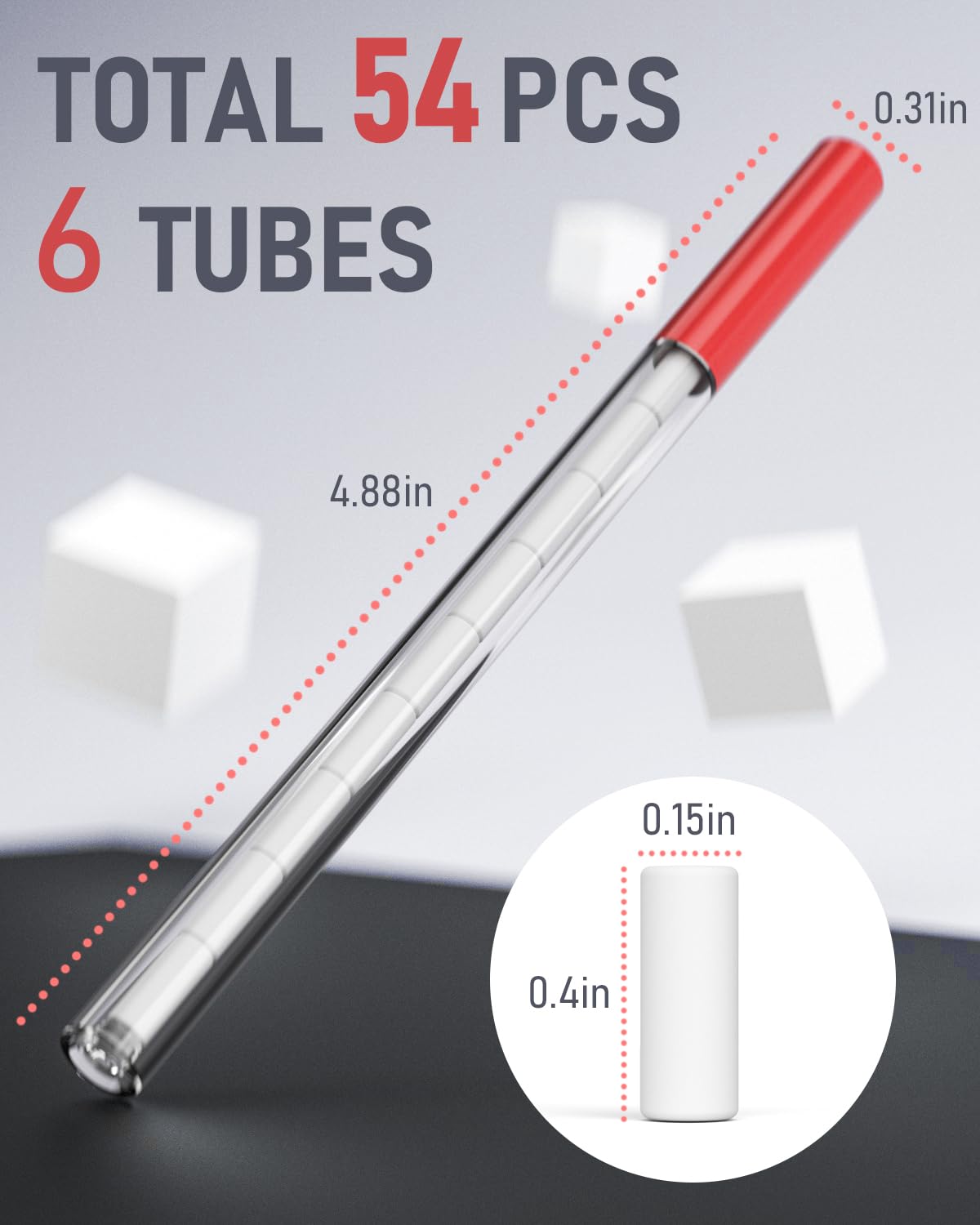 Nicpro 54PCS Refill Erasers for Mechanical Pencil, 6 Tubes Erasers, Widely Available for Nicpro Mechanical Pencil, Top Eraser Easy to Clean (0.15'' × 0.4'')