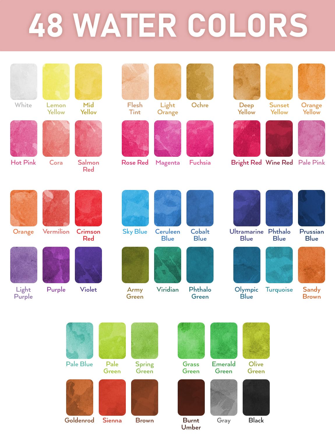 Nicpro 48 Colors Watercolor Paint Set with 8PCS Squirrel Painting Brushes, 25 Sheet Water Color Paper, 2 Water Brush Pens, Palette, Sponge, Art Supplies Kit for Artist Adult Kid Beginner with Gift Box