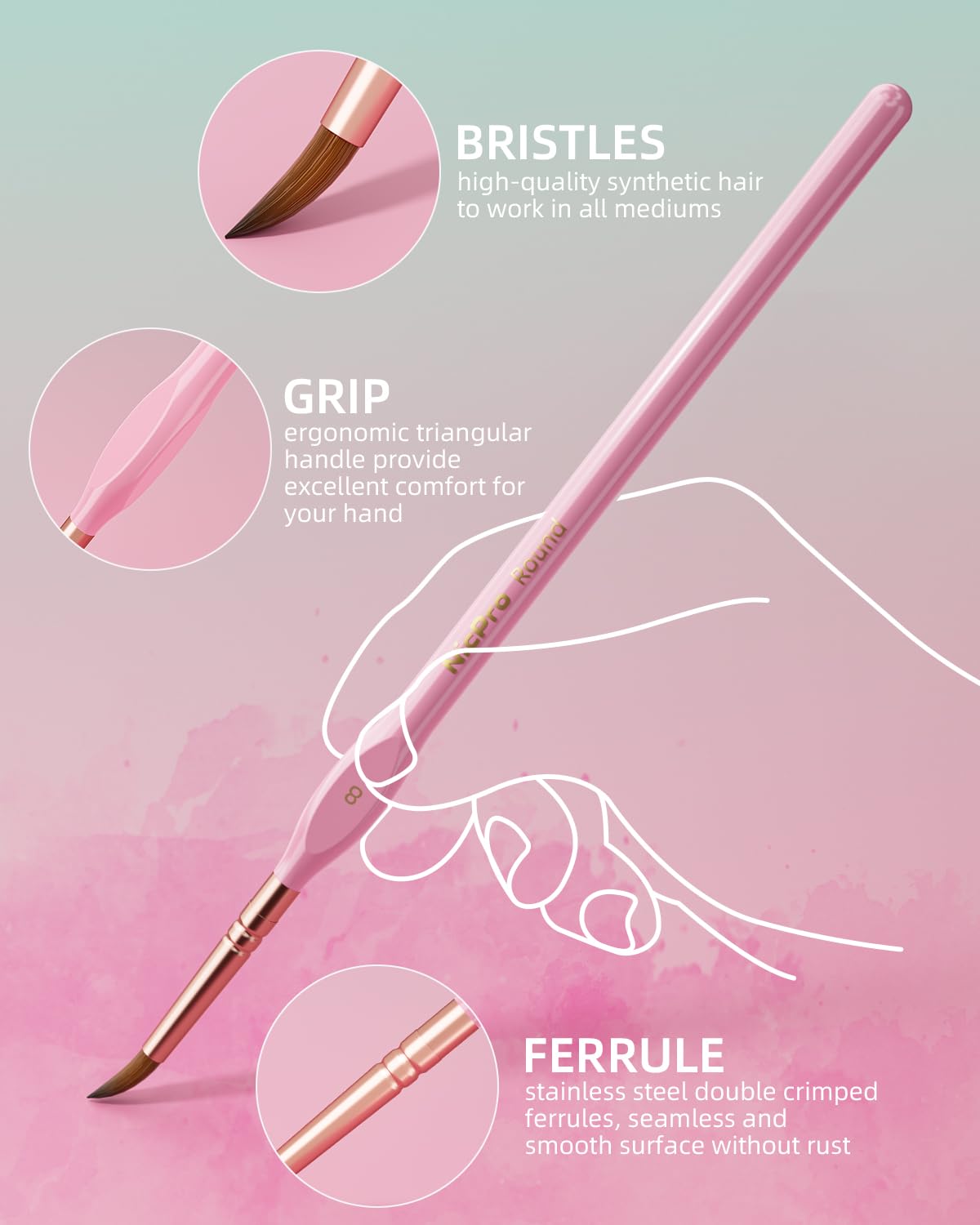 Nicpro 10PCS Micro Fine Detail Paint Brush Set, Macaron Pastel Small Miniature Fine Tip Detail Brushes Kit for Acrylic Oil Watercolor, Craft, Models, Rock Painting, Paint by Number