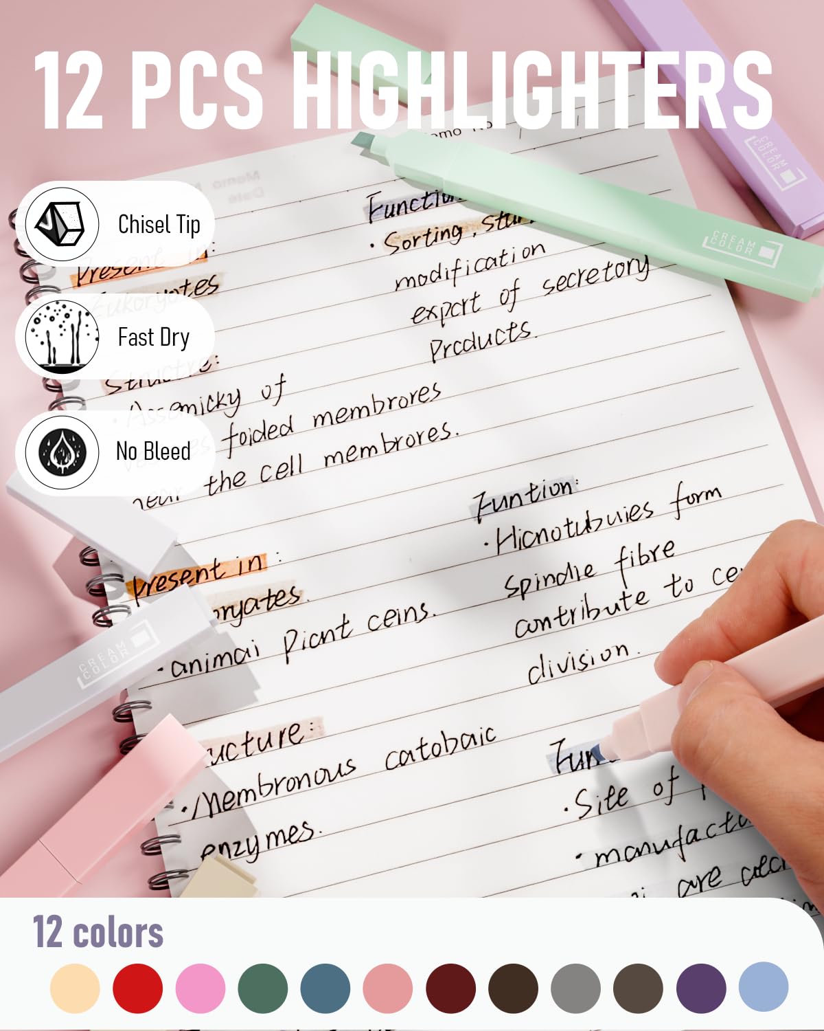 Nicpro 50 PCS Aesthetic School Supplies with Pen Case, 12 Colors Chisel Tip Cute Highlighters, 5 Quick Dry Retractable Black Ink Pens, 6 Pastel Mechanical Pencil 0.5 & 0.7 & 0.9 & 2.0 mm for Students