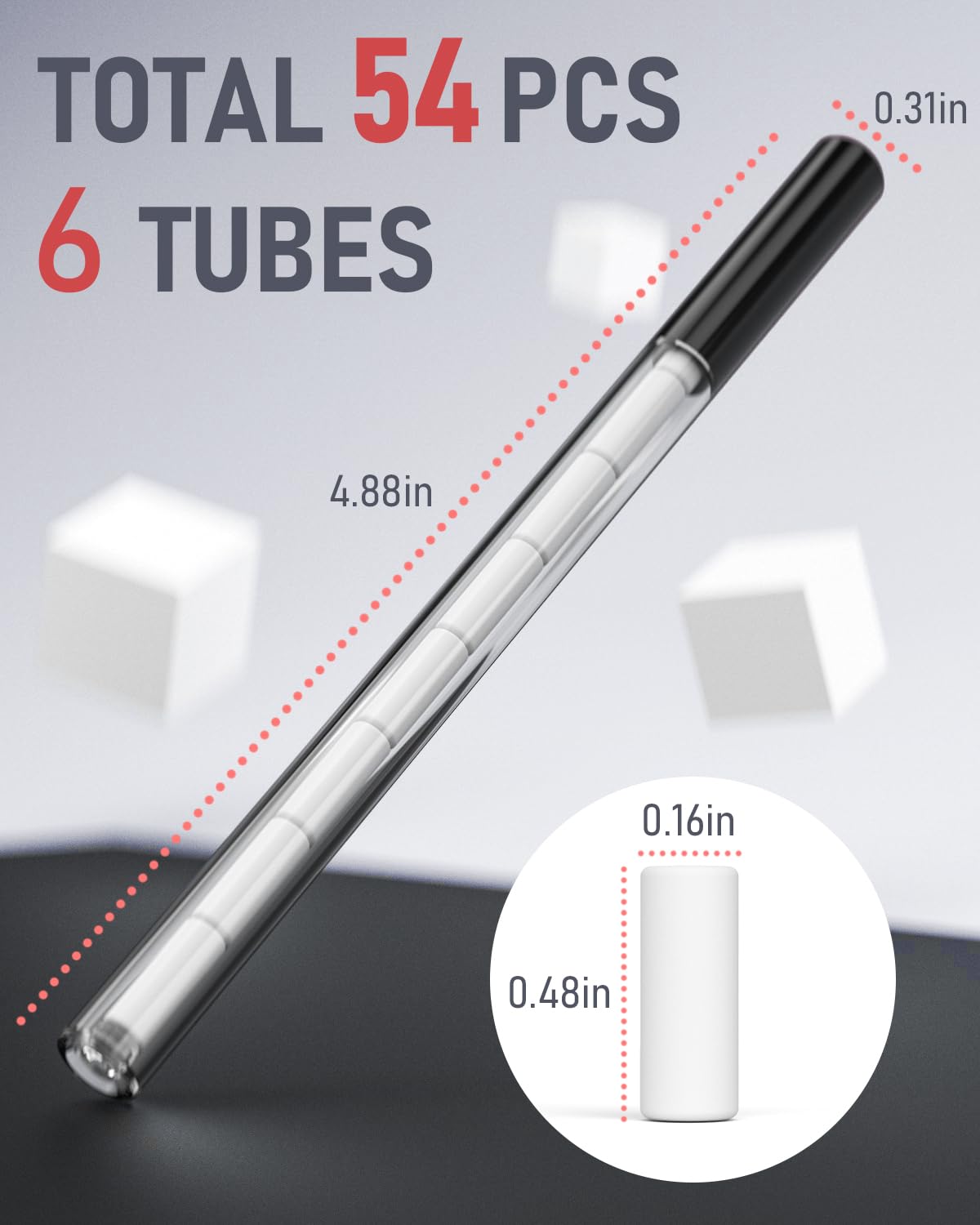 Nicpro 48PCS Refill Erasers for Mechanical Pencil, 6 Tubes Top Erasers, Widely Available for Nicpro Mechanical Pencil, Easy to Clean Without Scratching Paper (0.16" × 0.48")