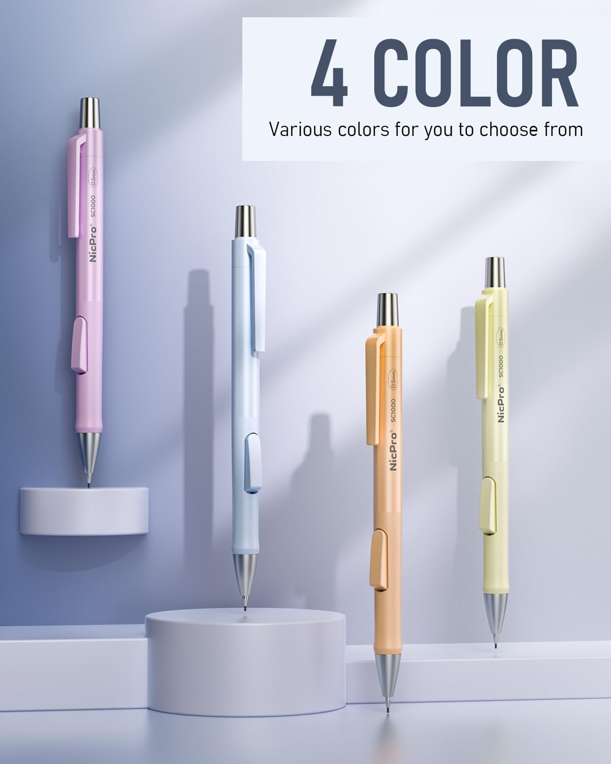 Nicpro 8 Pack 0.5mm Pastel Mechanical Pencil Set, Fast Click Aesthetic Lead Drafting Pencils 0.5 mm with 480PCS HB Lead Refills, 3 Erasers for Artist School Student Writing Drawing Sketching with Case