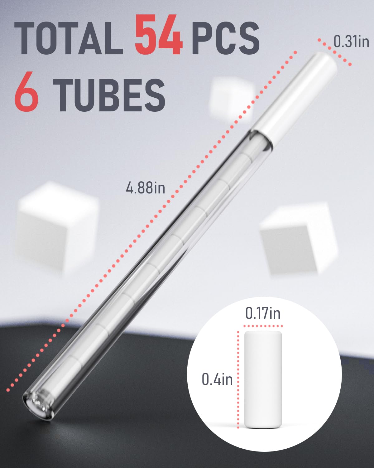 Nicpro 54PCS Refill Erasers for Mechanical Pencil, 6 Tubes Top Erasers, Widely Available for Nicpro Mechanical Pencil, Easy to Clean Without Scratching Paper (0.17" × 0.4")