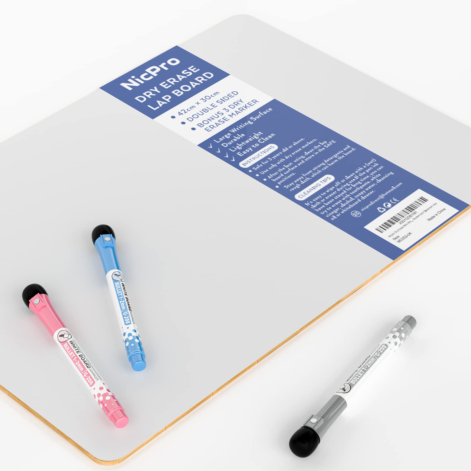 Nicpro 12 x 16 inches Dry Erase Whiteboard, Double Sided Portable Lapboard with 3 Water-Based Pens