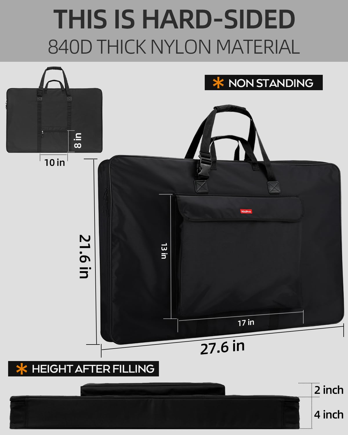 Nicpro Upgrade Art Portfolio Bag 20 x 26 Inches Waterproof Nylon Artist Carrying Bag Hard Sided Sturdy with Shoulder Strap,Storage Case for Artwork Sketch Drawing Canvas Photography Poster Solar Panel