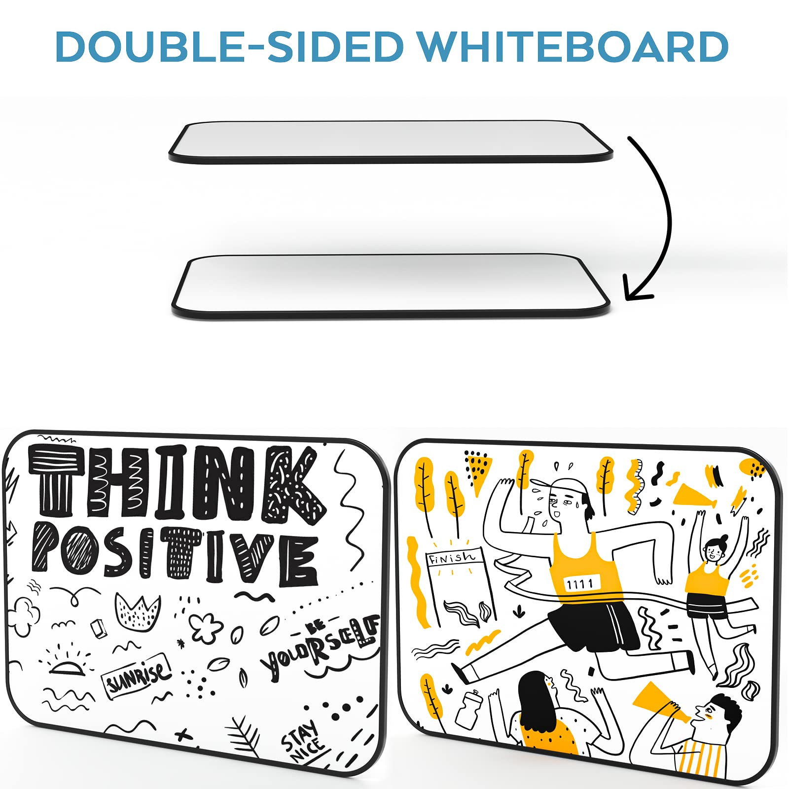 Nicpro Dry Erase Whiteboard A4, Magnetic Double Sided 21 x 30 cm White Board with Black Border, Including 8 Water-Based Pens and 1 Eraser for Kid Writing & Drawing Student School, Home, Classroom Use