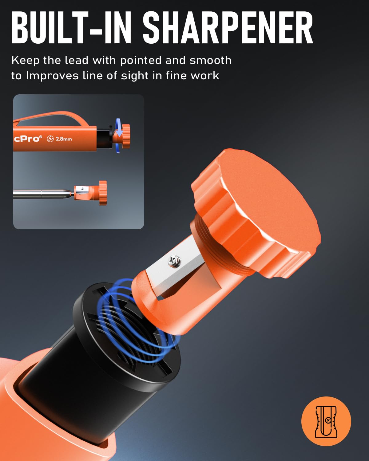 Nicpro Carpenter's Pencil Set, 1 Solid Carpenter's Pencils with 12 Versatile Leads, Mechanical Pencil Marker, Deep Hole Marker Pencil with Built-in Sharpener for Woodworking, Construction Site with