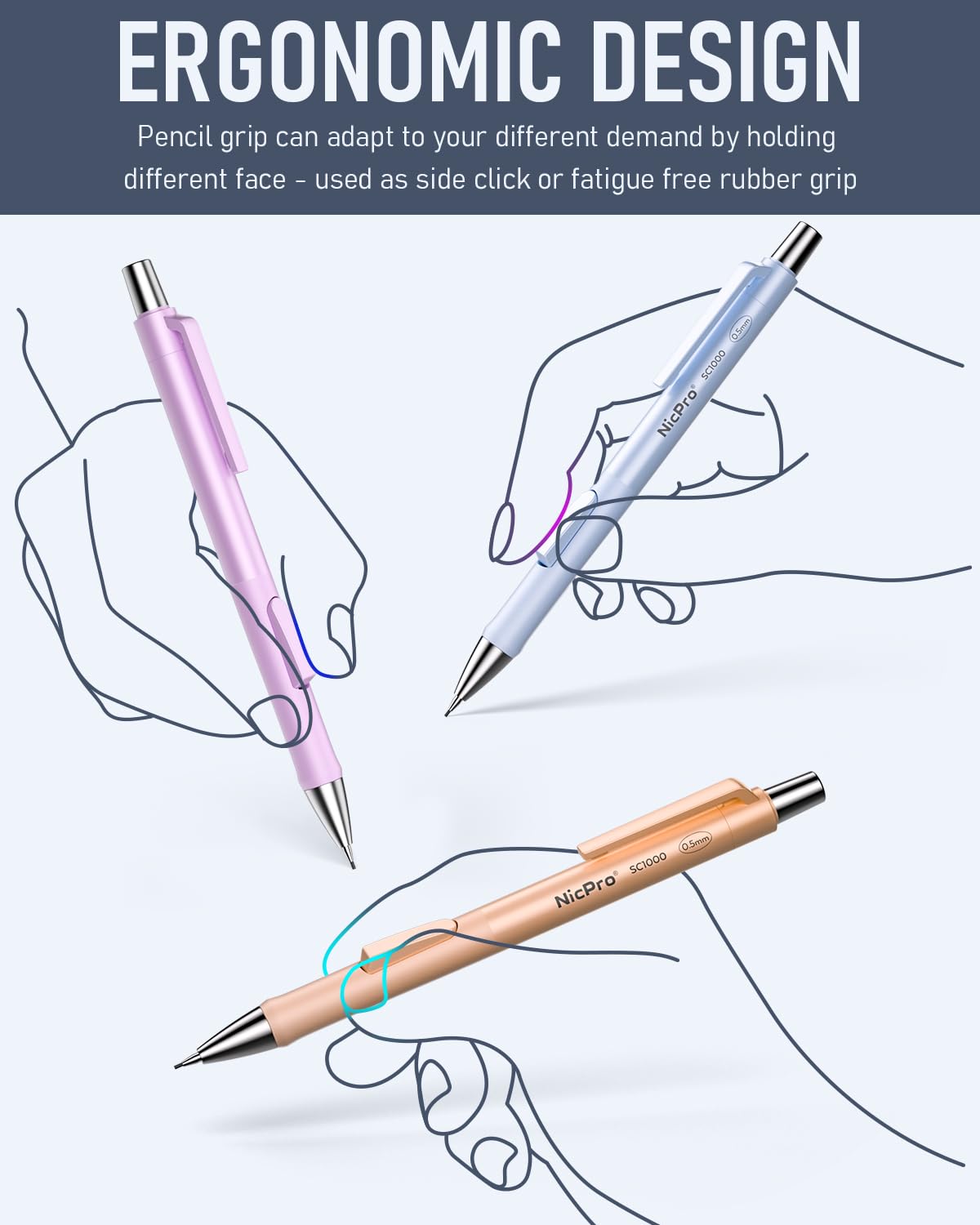 Nicpro 8 Pack 0.5mm Pastel Mechanical Pencil Set, Fast Click Aesthetic Lead Drafting Pencils 0.5 mm with 480PCS HB Lead Refills, 3 Erasers for Artist School Student Writing Drawing Sketching with Case