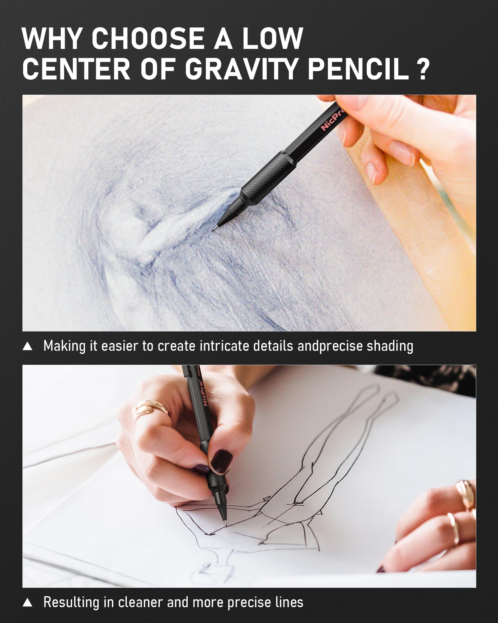 Nicpro 0.9 mm Mechanical Pencils Set with Case, 3PCS Professional Metal Artist Mechanical Pencil With 6 Tube HB Lead Refills, Eraser, Weatherproof Barrel for Outdoor Writing Drafting Drawing Sketching